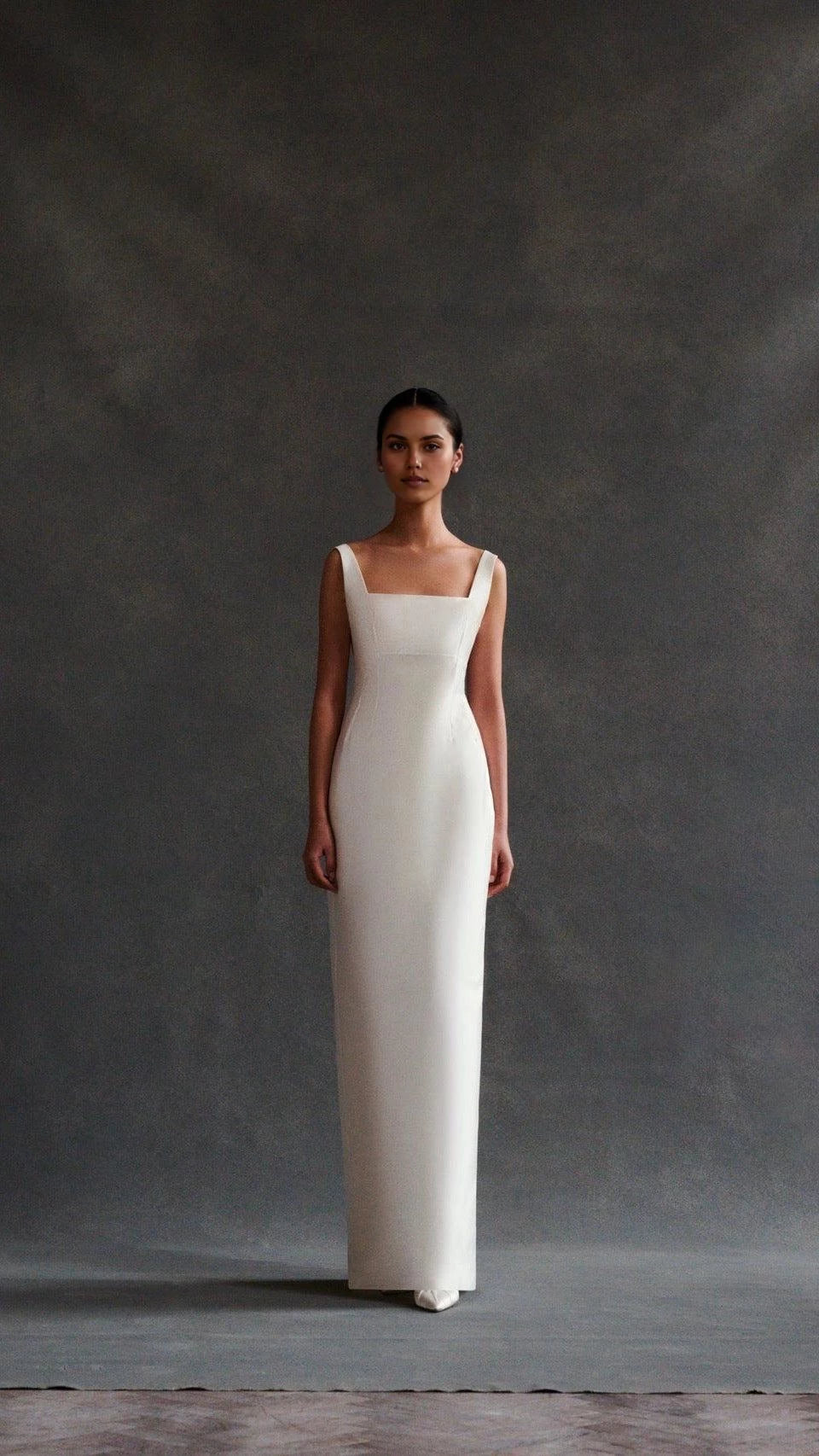 Stylish Sheath Square Neck Sleeveless Open Back Floor Length Wedding Dress