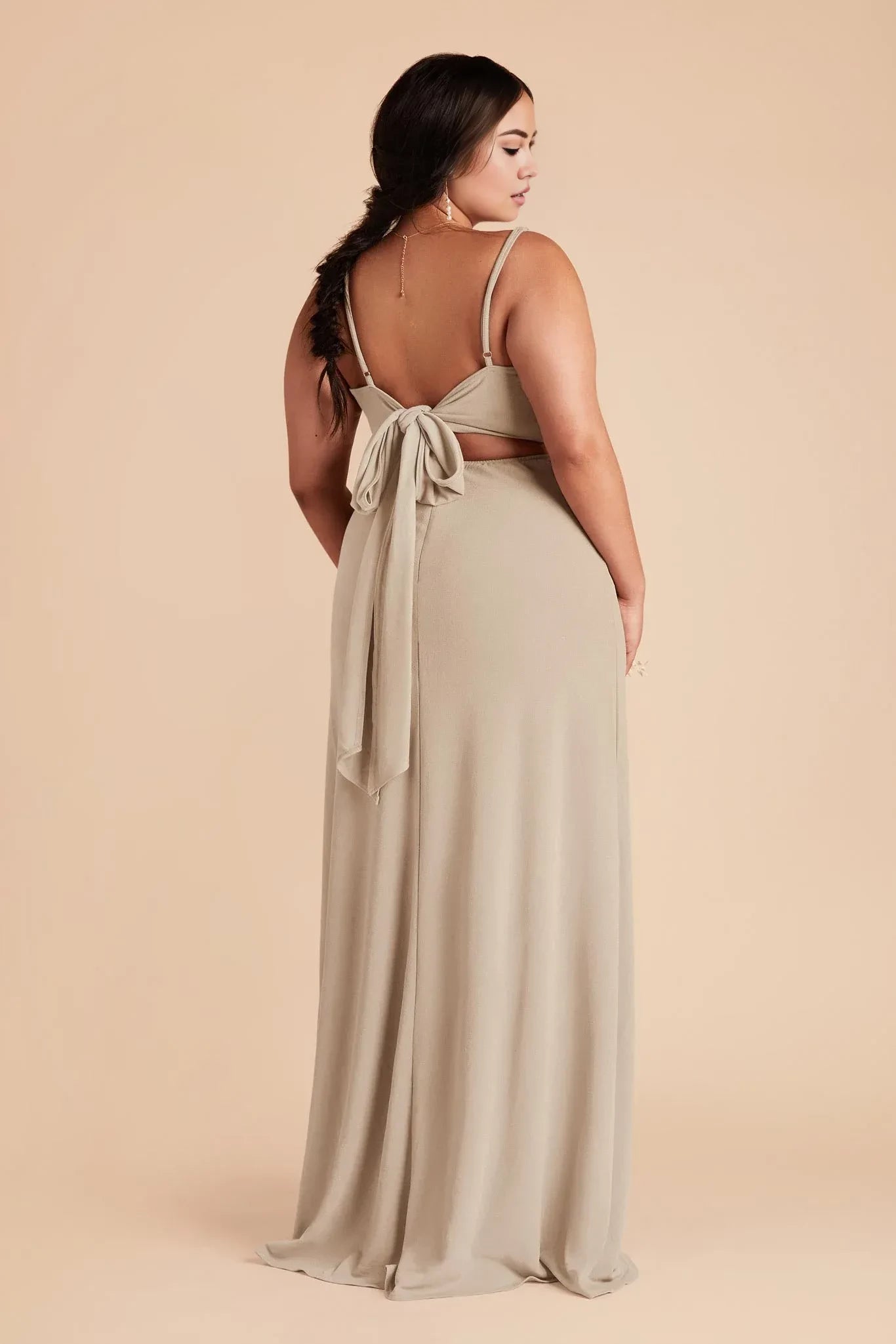 Stylish Sheath Square Neck Spaghetti Strap Bow Back Floor Length Plus Size Bridesmaid Dress