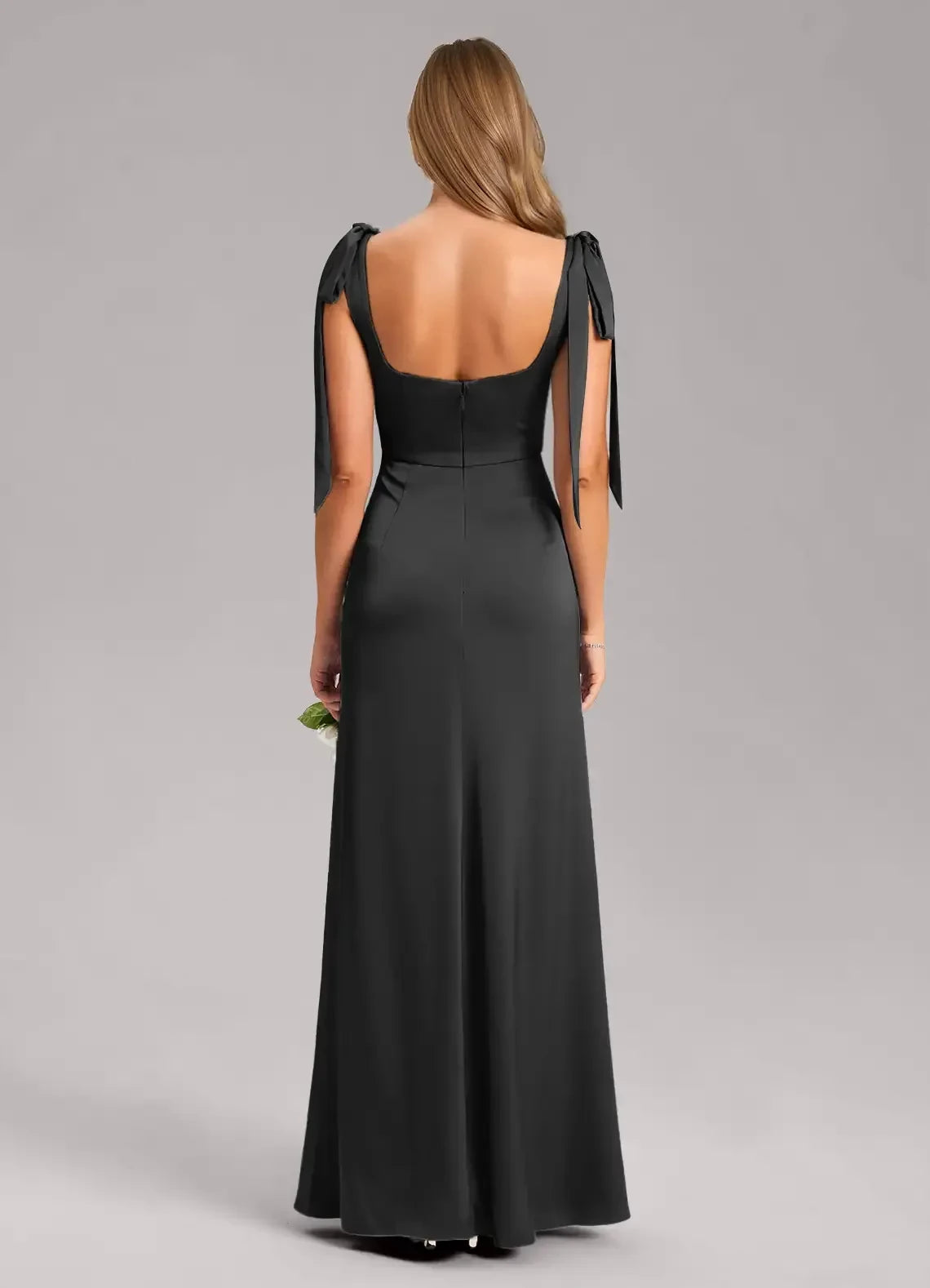 Stylish Sheath Square Neck Tie Strap Open Back Floor Length Bridesmaid Dress