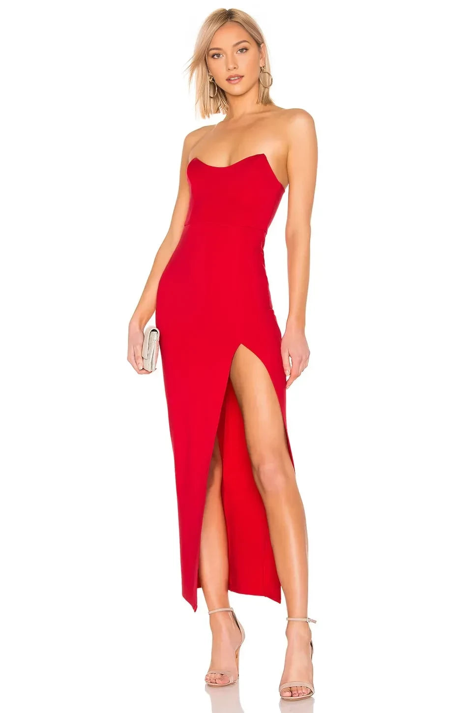 Stylish Sheath Strapless Asymmetric Slit Floor Length Evening Dress