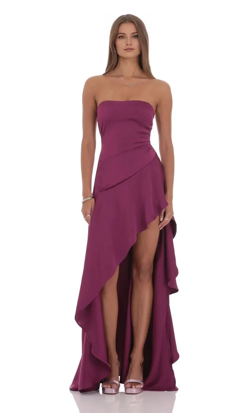 Stylish Sheath Strapless Sleeveless Asymmetric Ruffle Back Floor Length Evening Dress