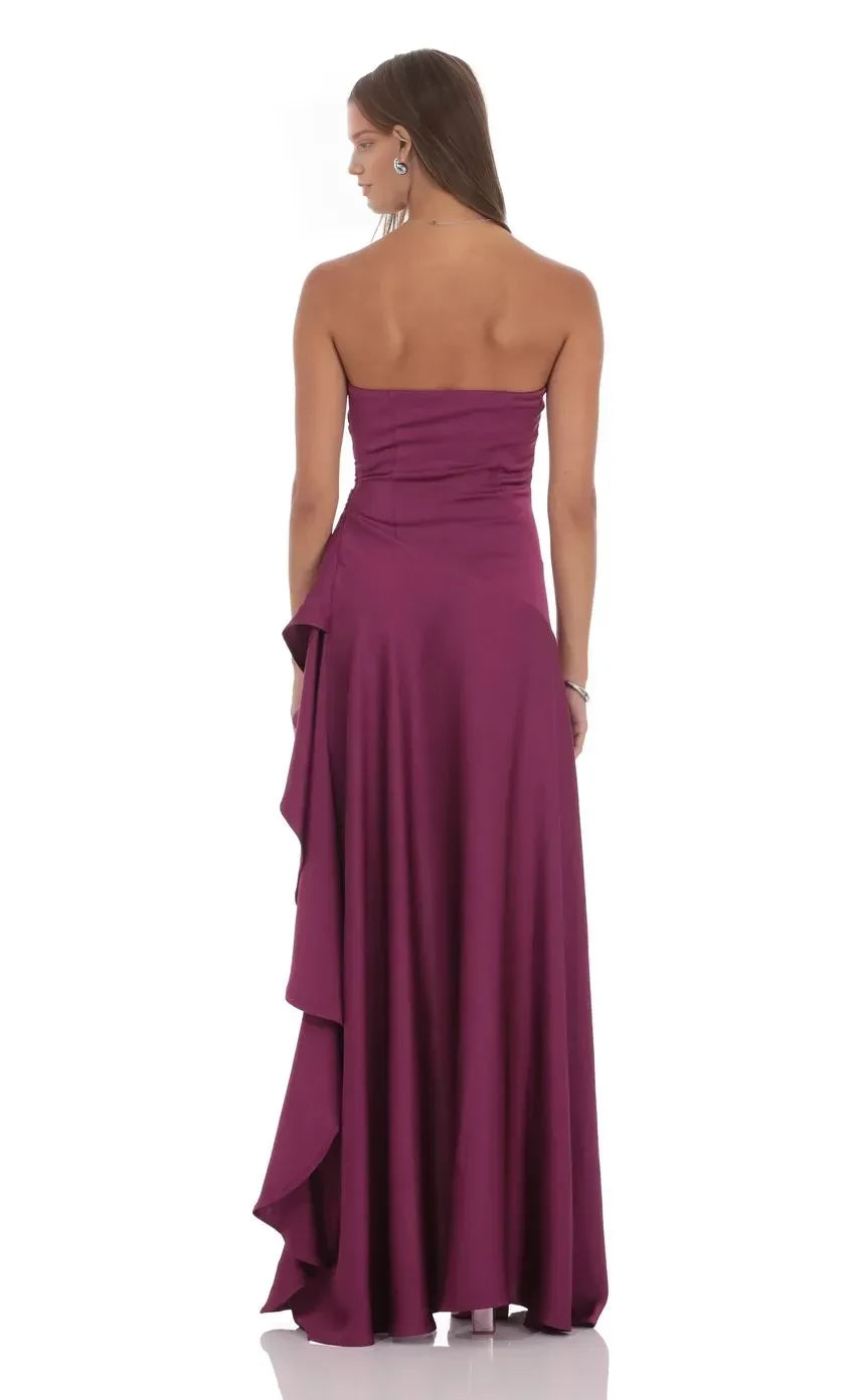 Stylish Sheath Strapless Sleeveless Asymmetric Ruffle Back Floor Length Evening Dress