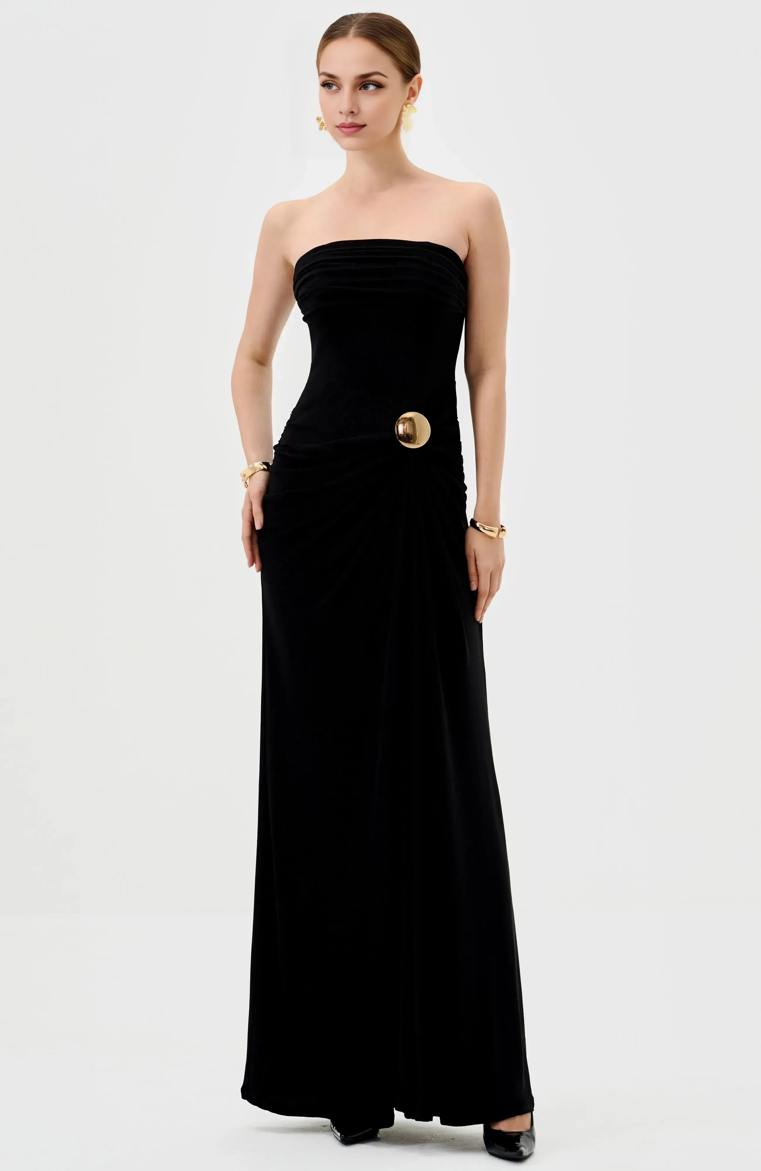 Stylish Sheath Strapless Sleeveless Ruched Back Floor Length Evening Dress