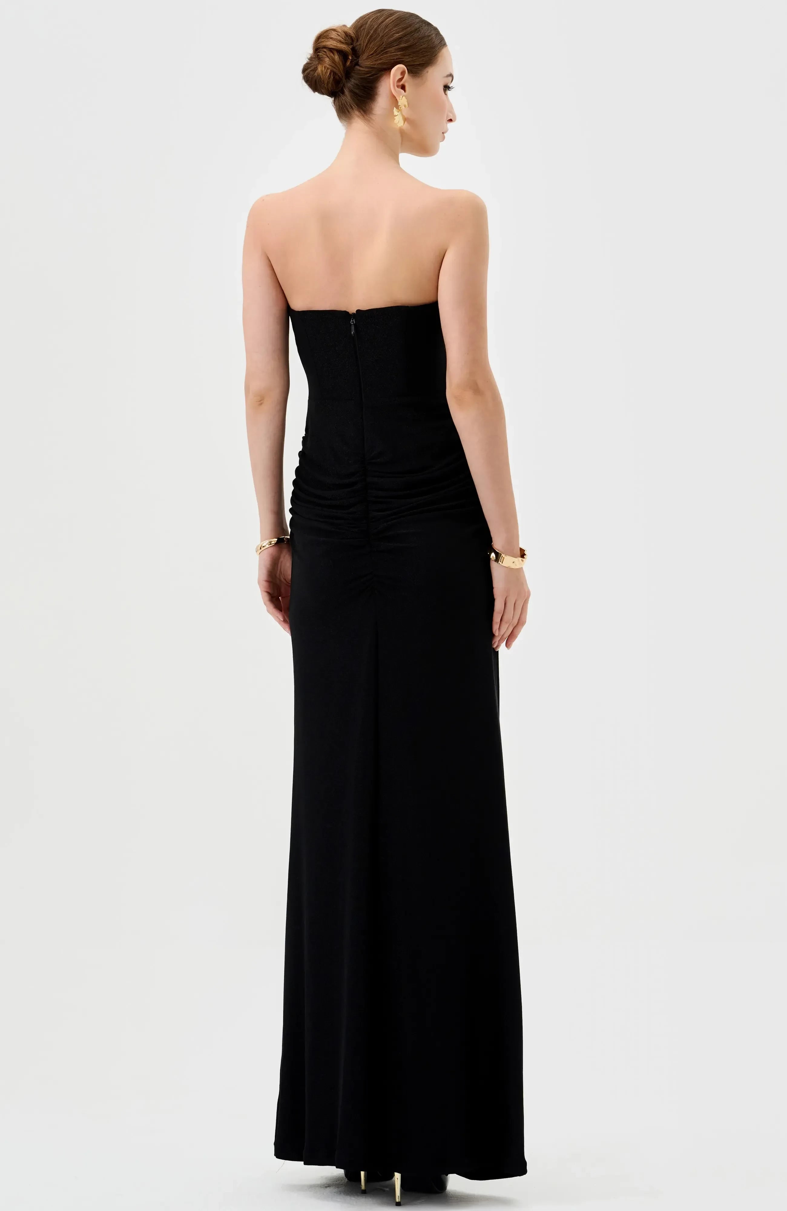 Stylish Sheath Strapless Sleeveless Ruched Back Floor Length Evening Dress