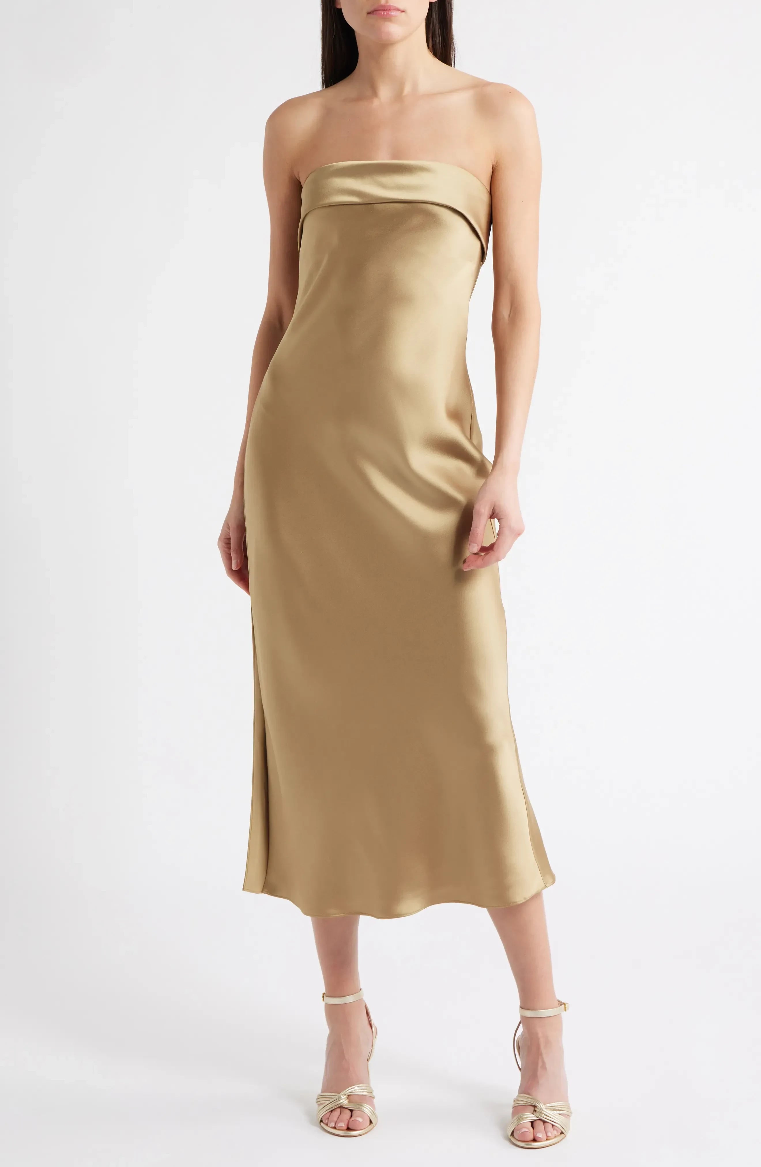 Stylish Sheath Strapless Sleeveless Zipper Back Midi Length Bridesmaid Dress