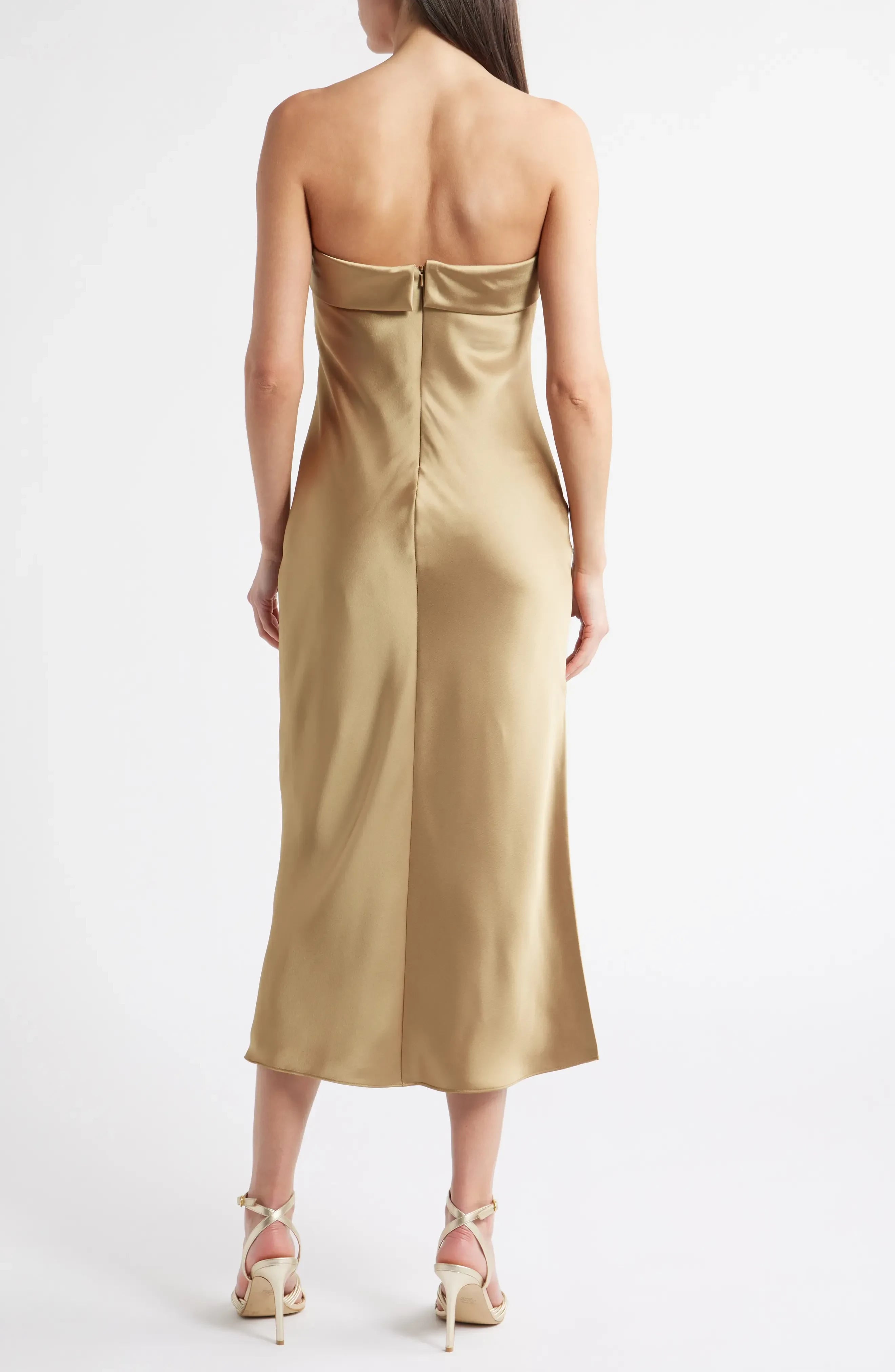 Stylish Sheath Strapless Sleeveless Zipper Back Midi Length Bridesmaid Dress