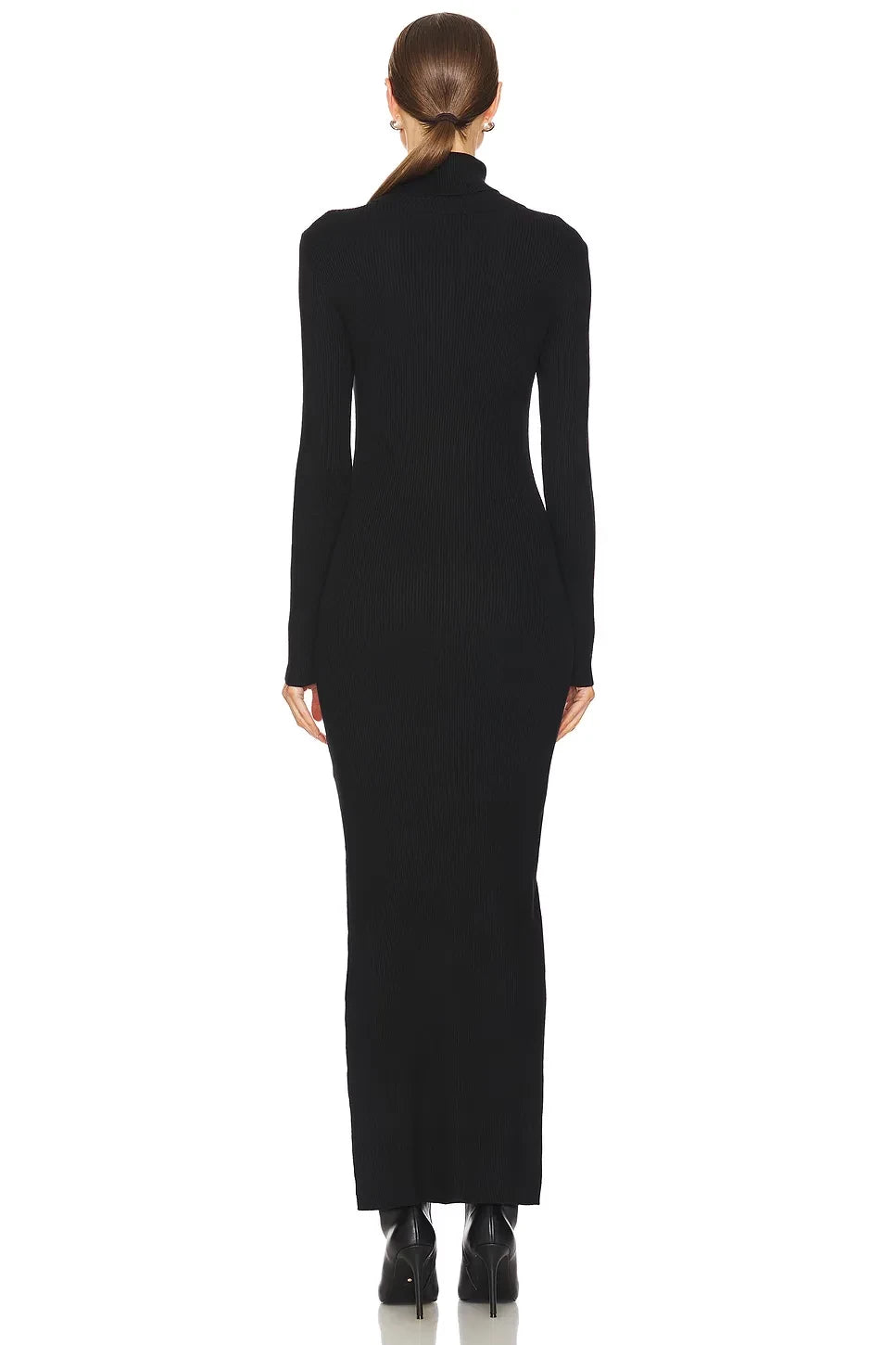 Stylish Sheath Turtleneck Long Sleeve Slit Front Midi Length Evening Dress