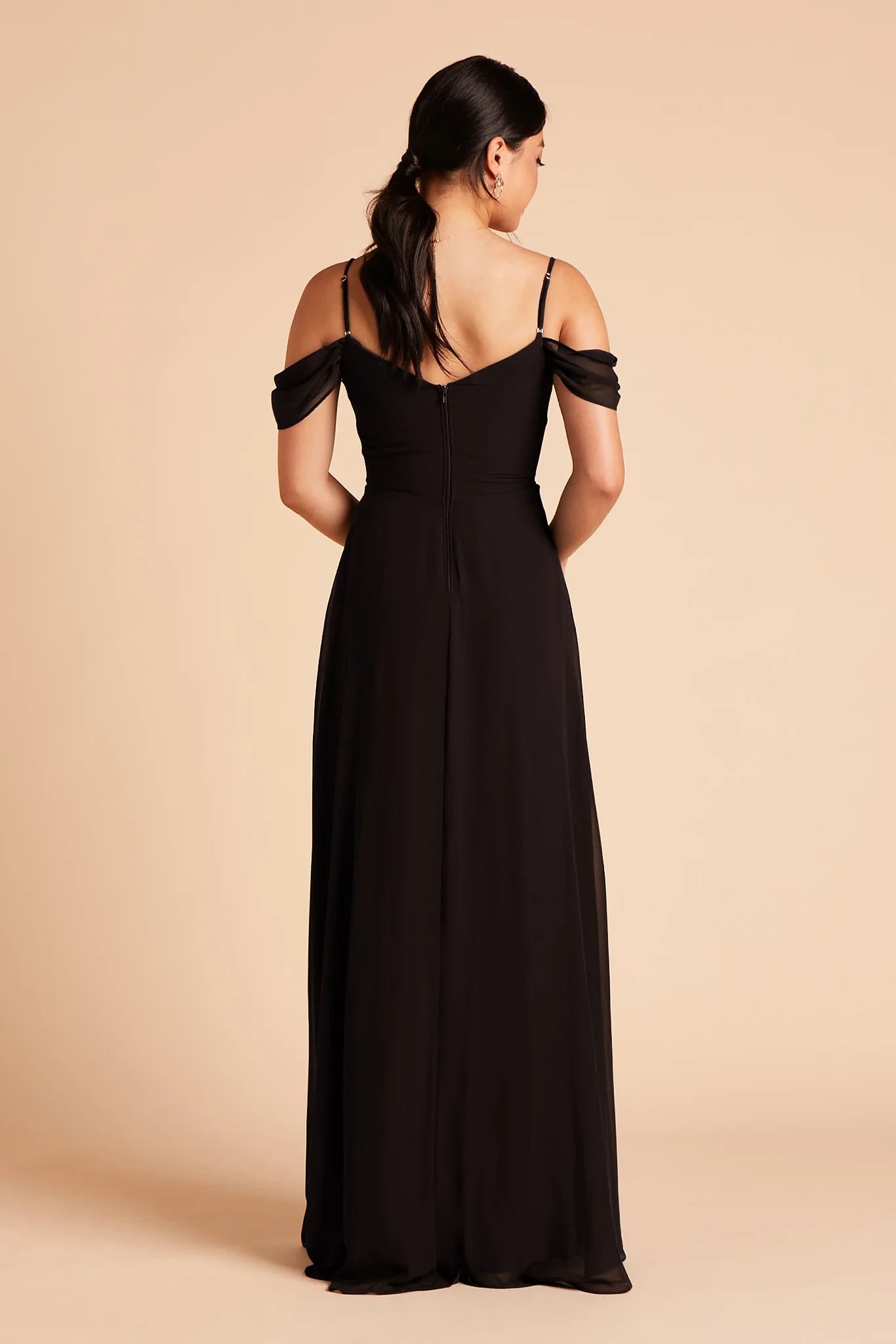 Stylish Sheath V Neck Cold Shoulder Open Back Floor Length Bridesmaid Dress