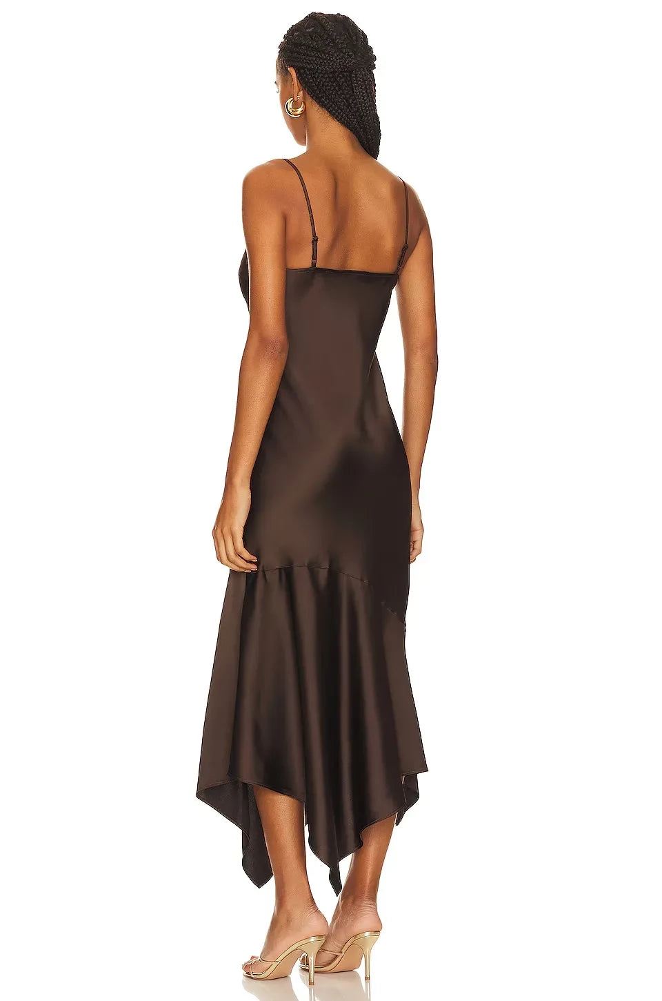 Stylish Sheath V Neck Sleeveless Asymmetric Hem Midi Length Evening Dress