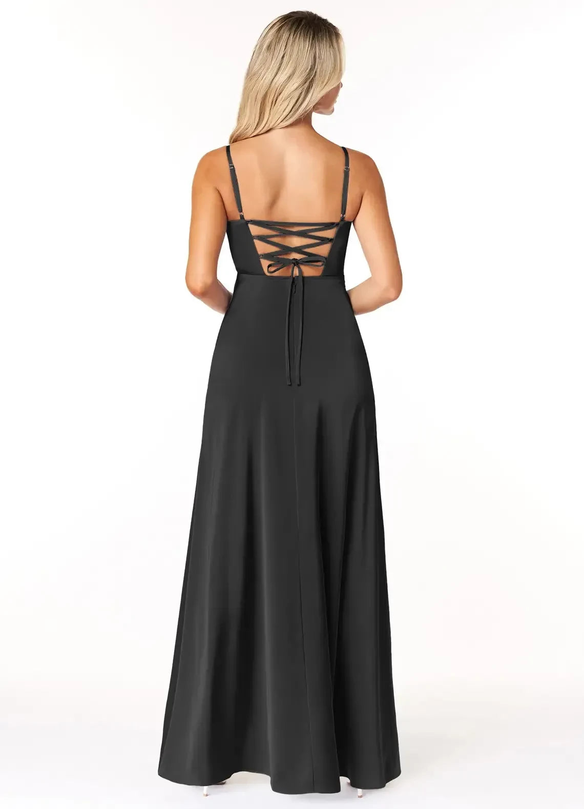Stylish Sheath V Neck Spaghetti Strap Lace Up Back Floor Length Bridesmaid Dress