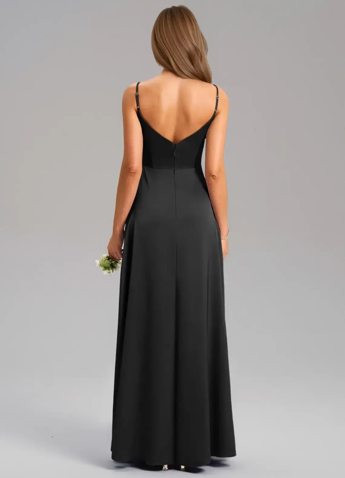 Stylish Sheath V Neck Spaghetti Strap Open Back Floor Length Bridesmaid Dress