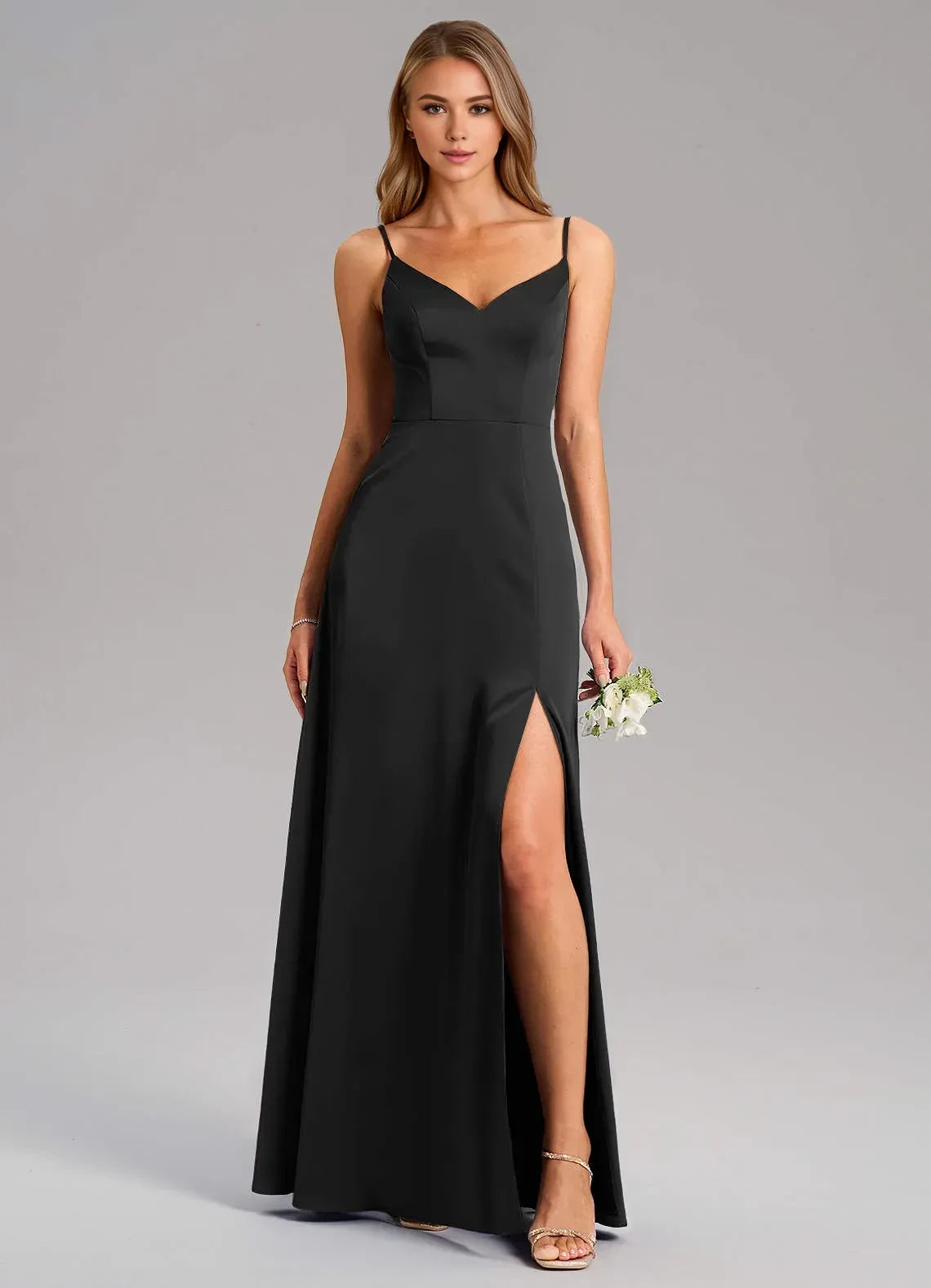 Stylish Sheath V Neck Spaghetti Strap Open Back Floor Length Bridesmaid Dress