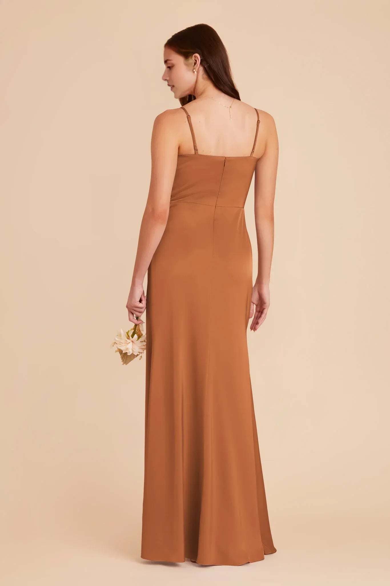 Stylish Trumpet Asymmetrical Neck Spaghetti Strap Zip Back Floor Length Bridesmaid Dress