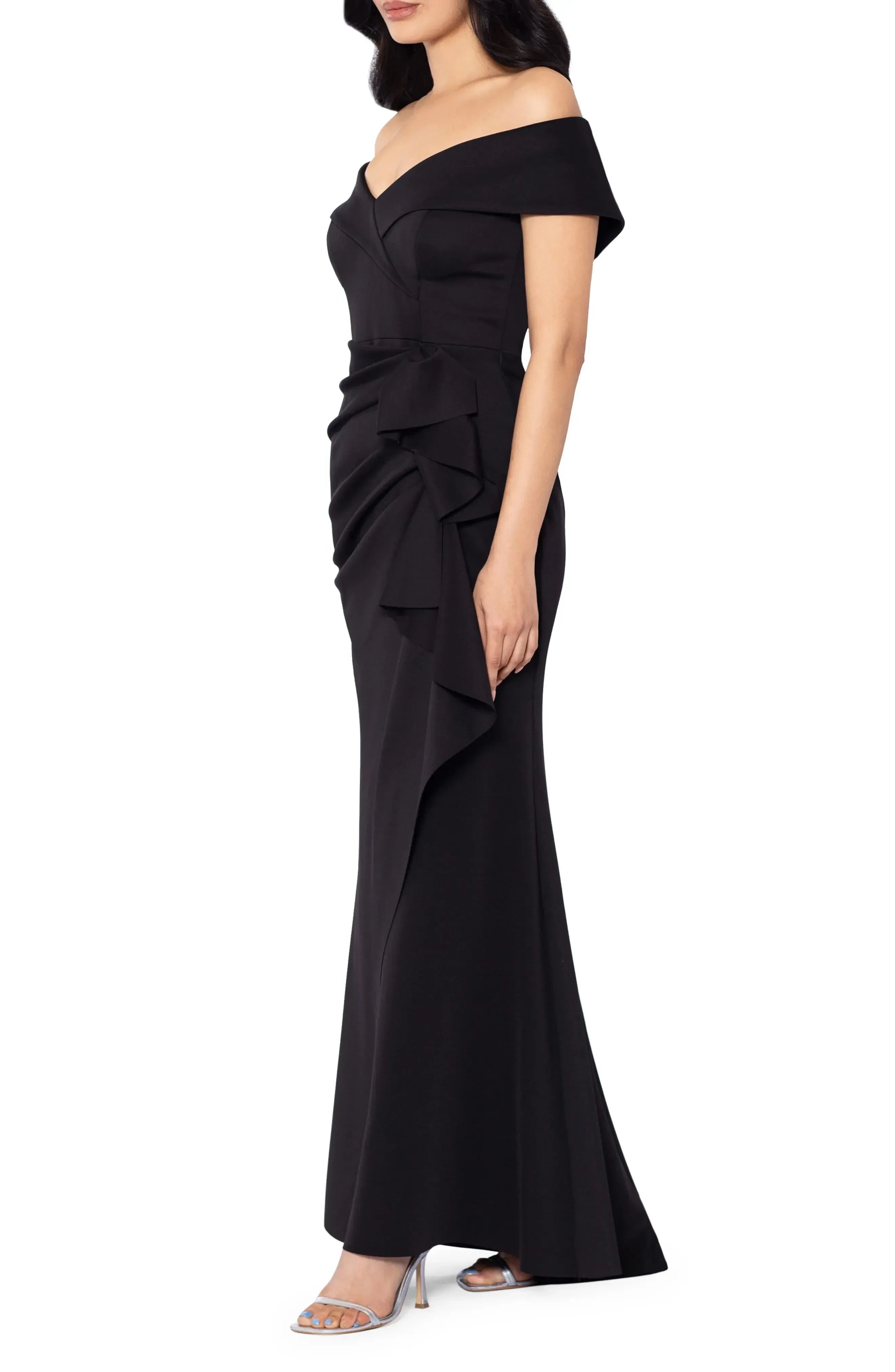 Stylish Trumpet Off Shoulder Short Sleeve Ruched Back Floor Length Bridesmaid Dress
