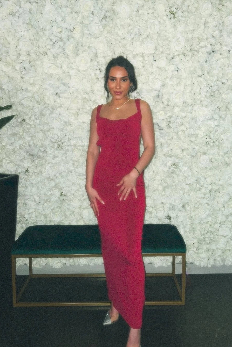 Stylish Mermaid Square Neck Burgundy Satin Long Floor Length Evening Dress Party Dresses Prom Dress