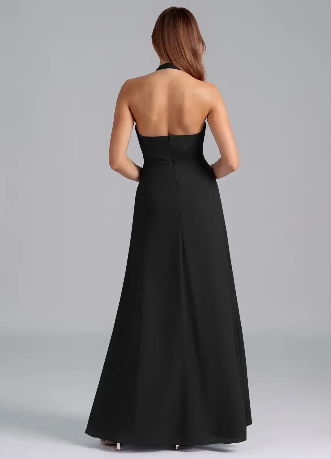 Sultry A Line Halter Neck Sleeveless Open Back Floor Length Bridesmaid Dress
