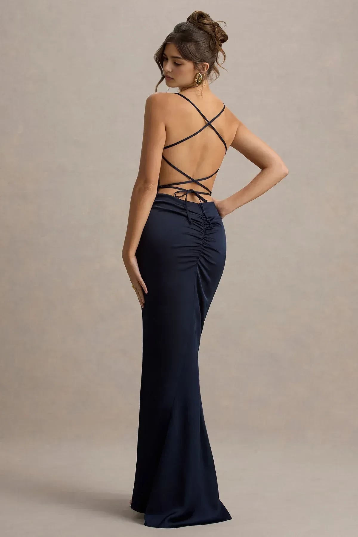 Sultry Mermaid Cowl Neck Sleeveless Crisscross Back Floor Length Evening Dress