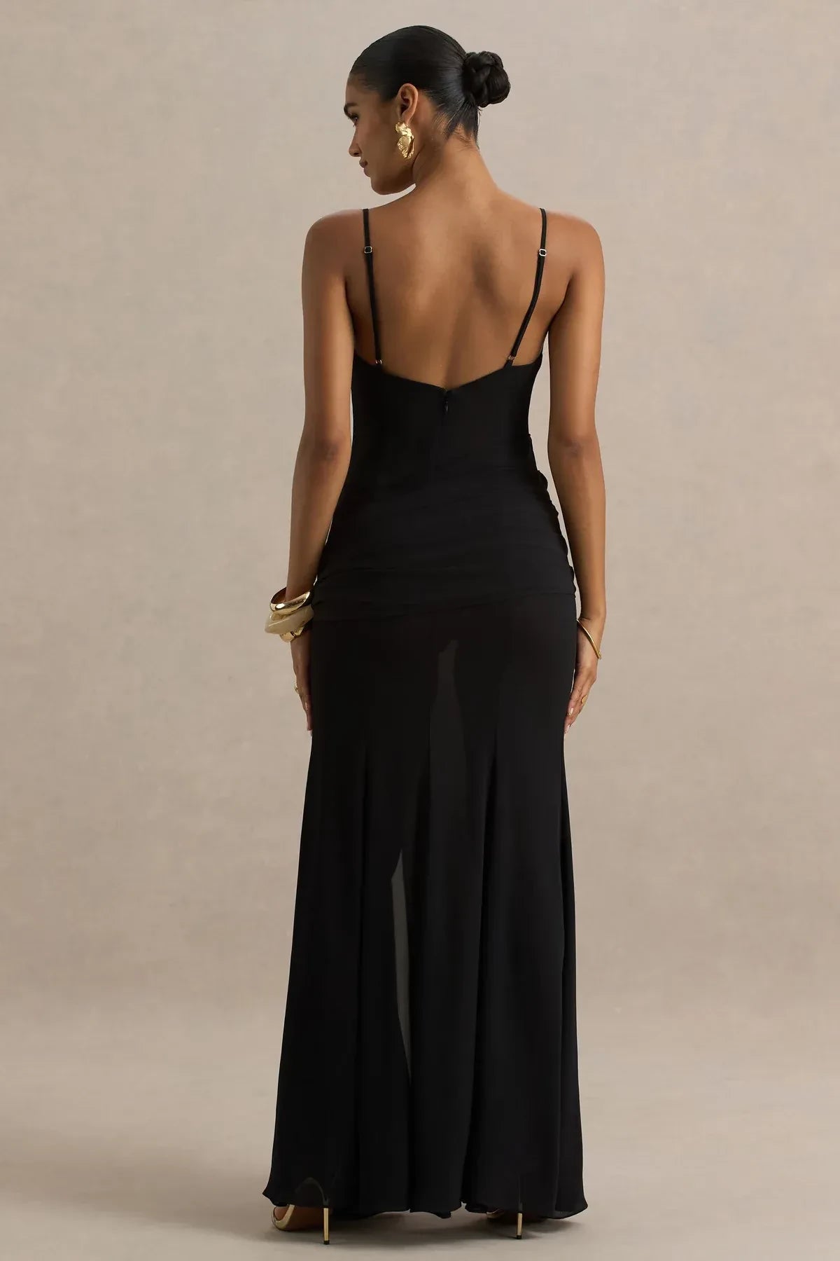 Sultry Mermaid Cowl Neck Sleeveless Open Back Floor Length Evening Dress