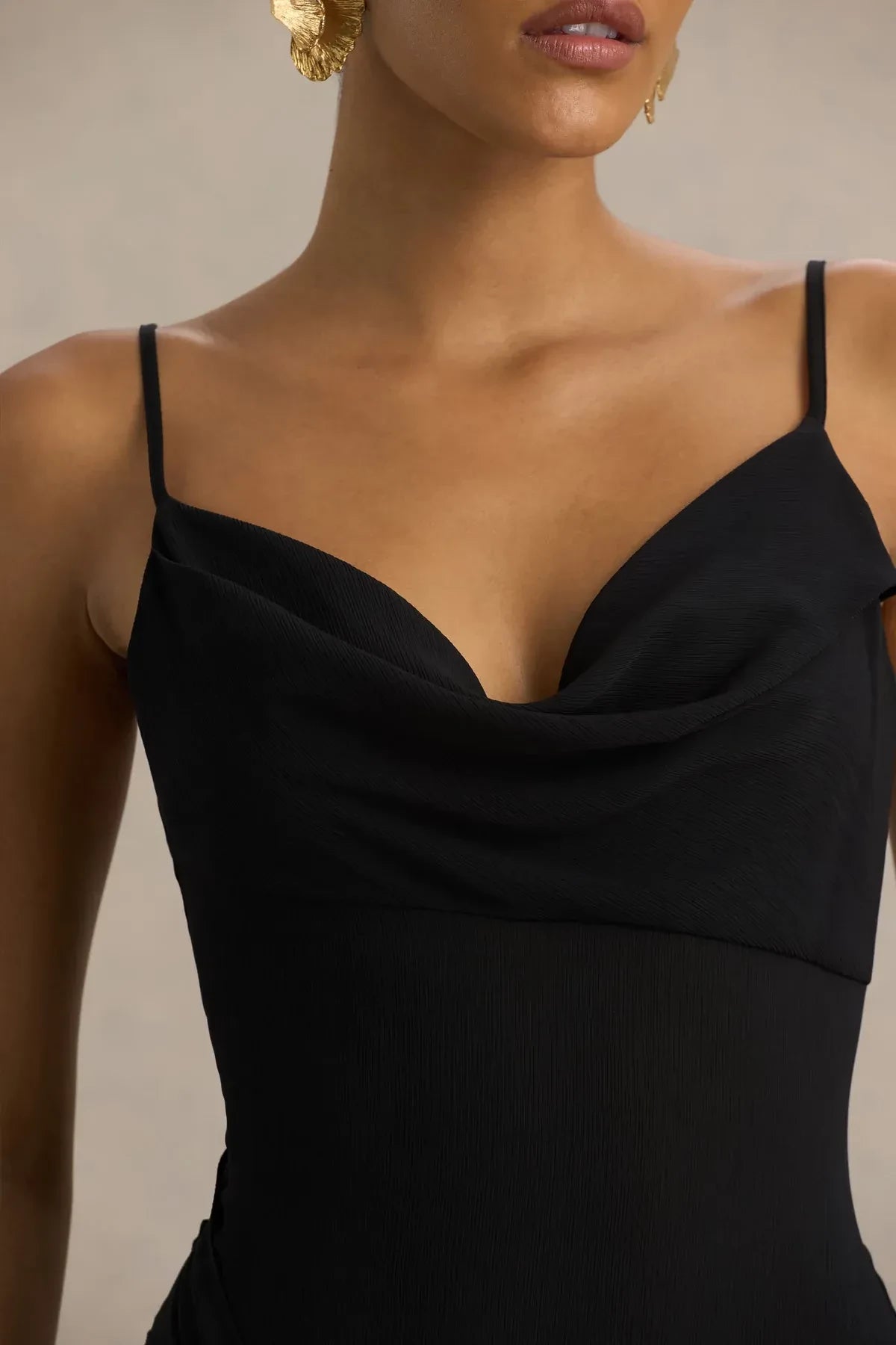 Sultry Mermaid Cowl Neck Sleeveless Open Back Floor Length Evening Dress