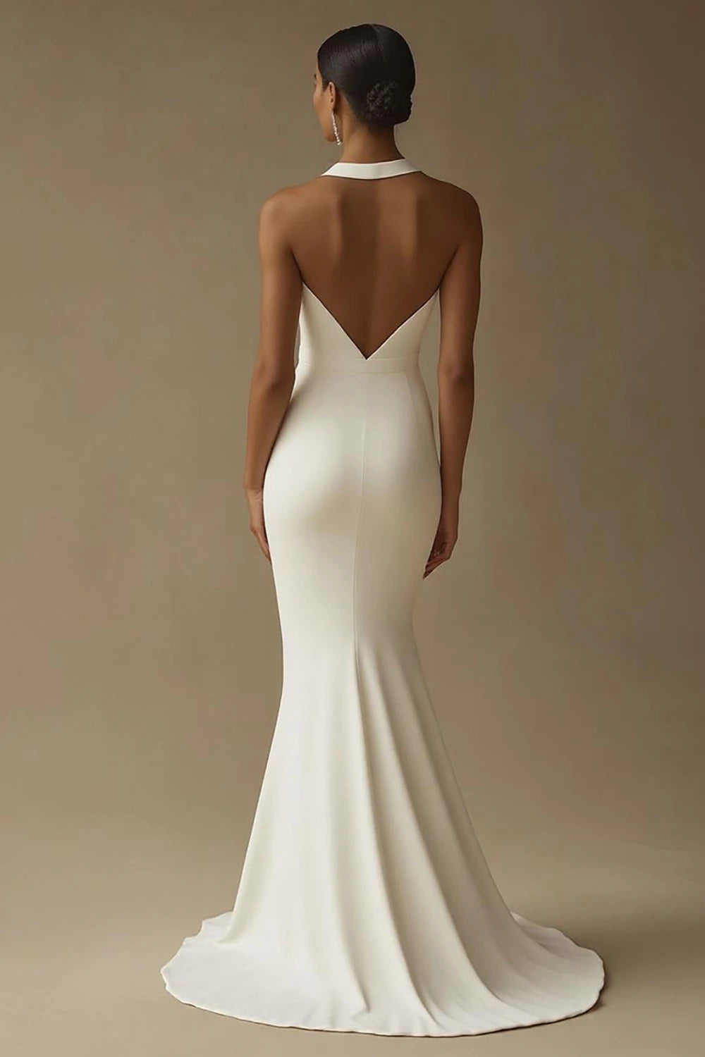 Sultry Mermaid Criss Cross Neck Sleeveless Open Back Floor Length Wedding Dress