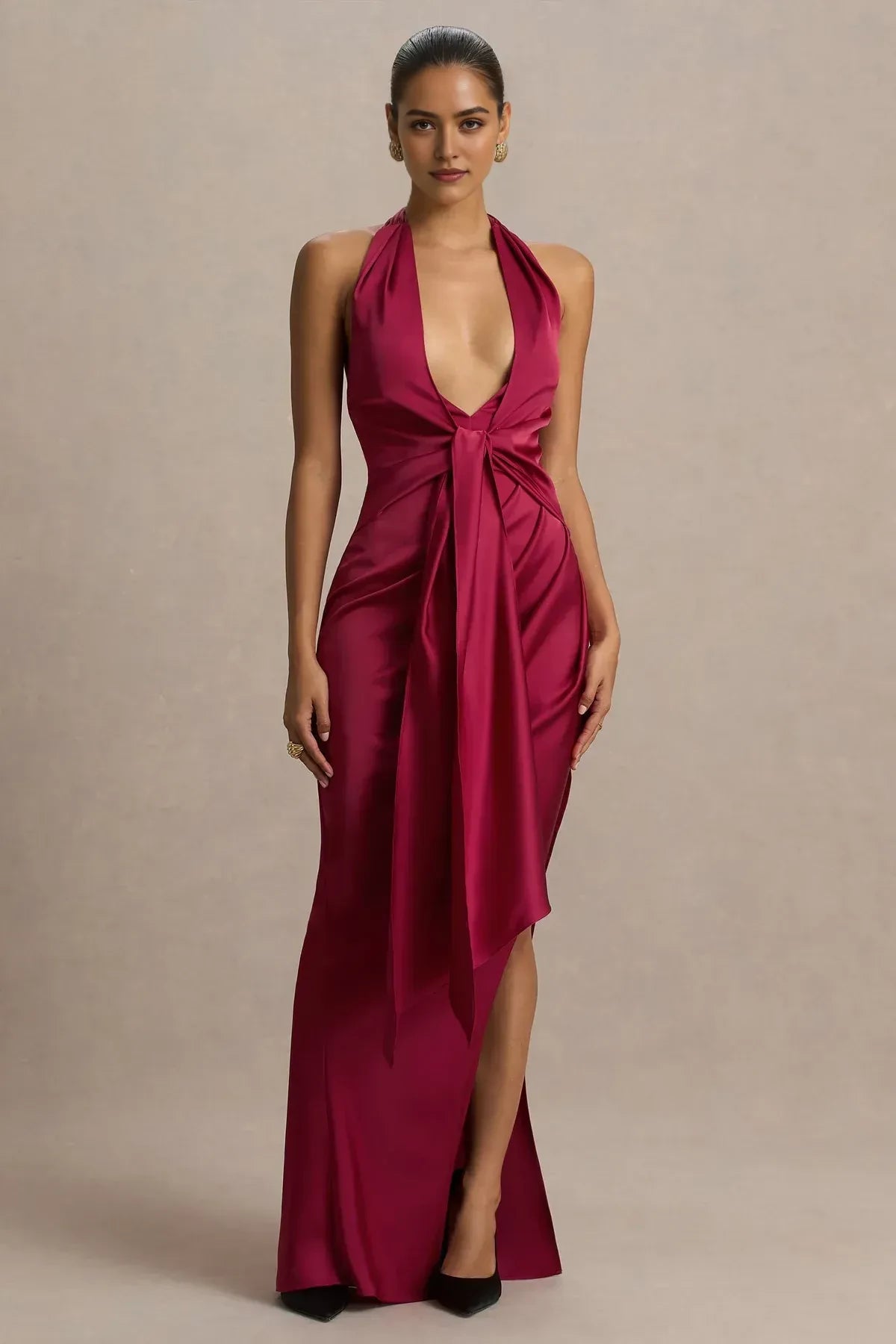 Sultry Mermaid Halter Neck Sleeveless Tie Back Floor Length Evening Dress