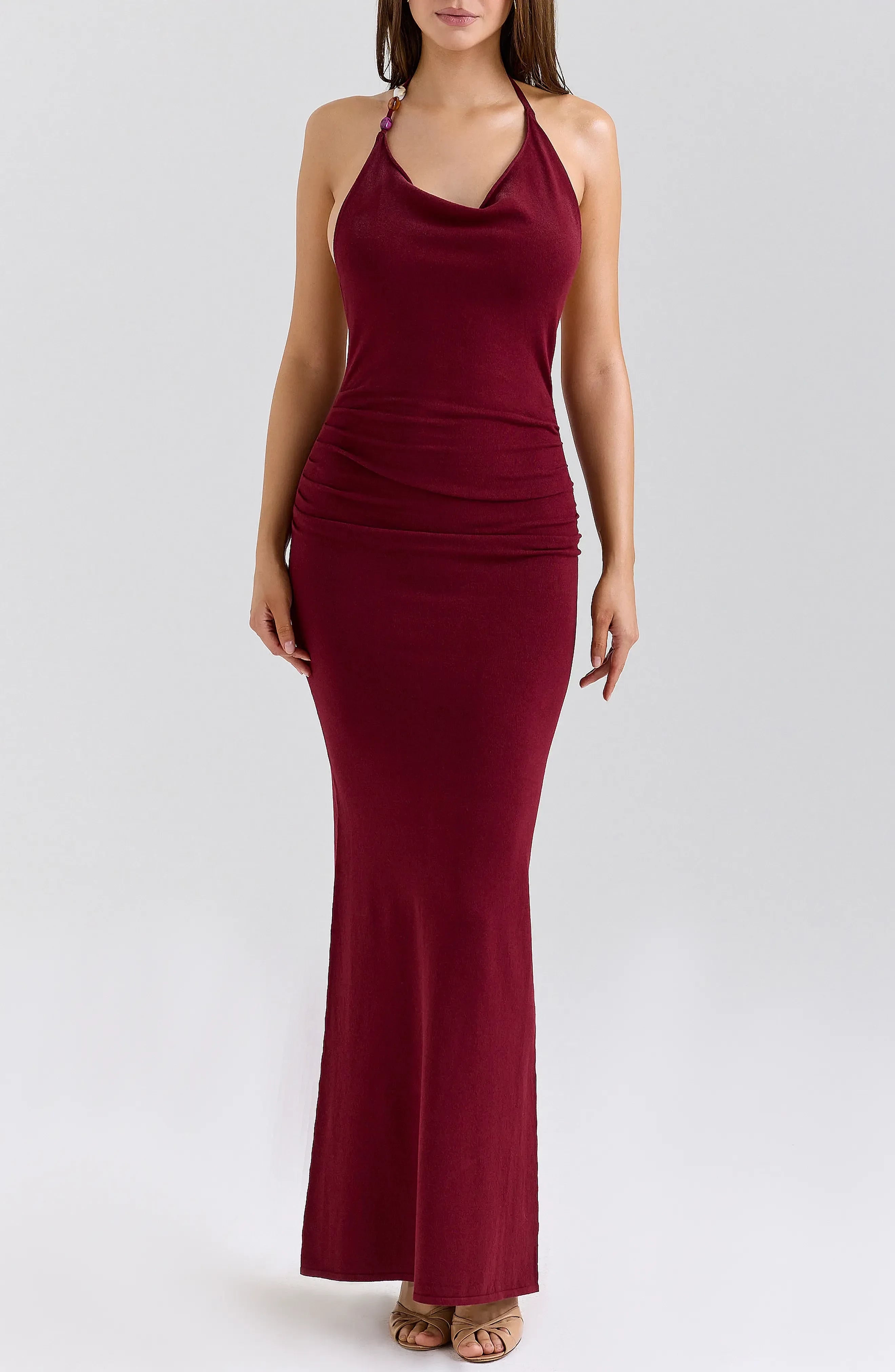 Sultry Sheath Halter Neck Sleeveless Open Back Floor Length Evening Dress