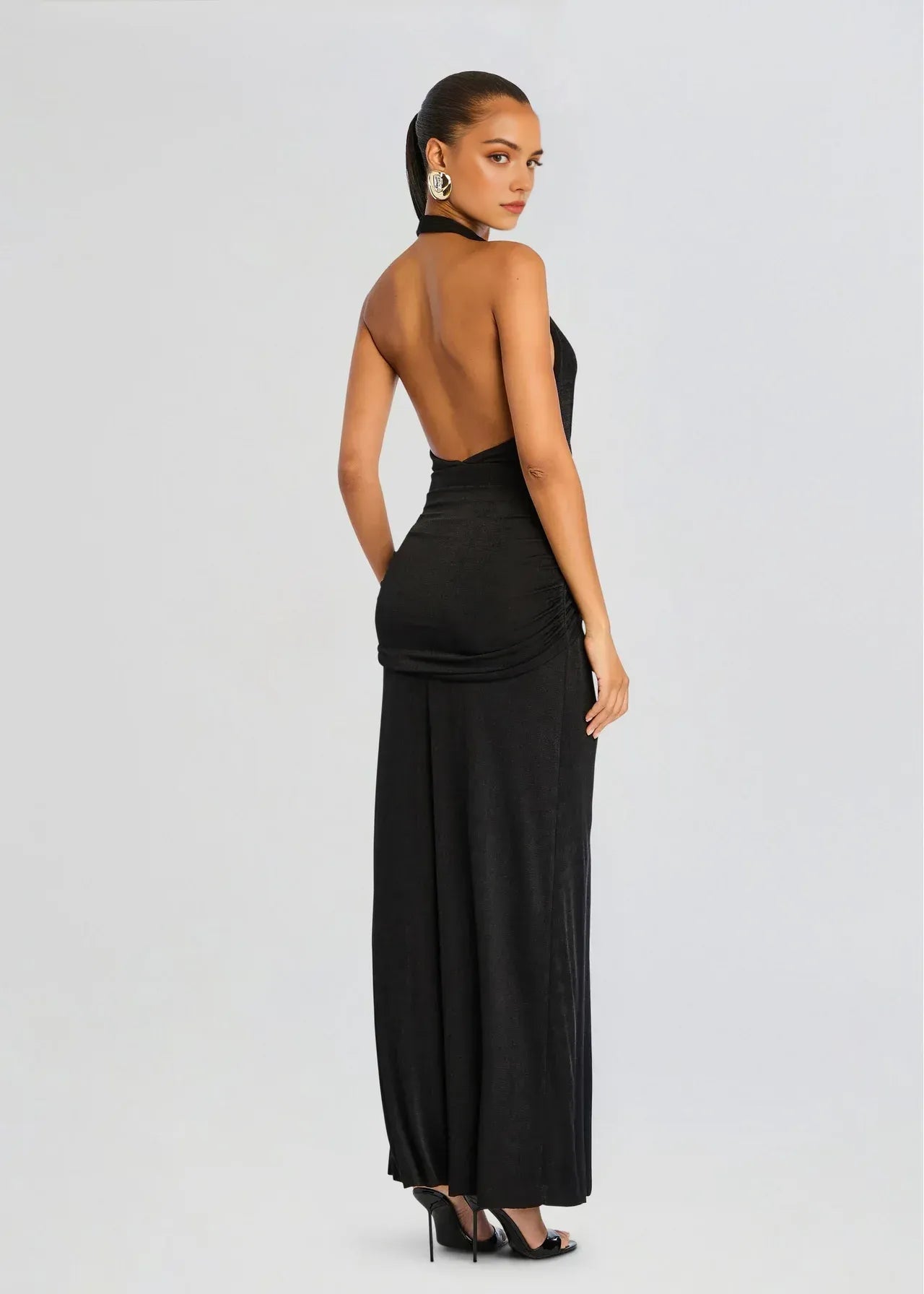 Sultry Sheath Halter Neck Sleeveless Open Back Floor Length Plus Size Evening Dress