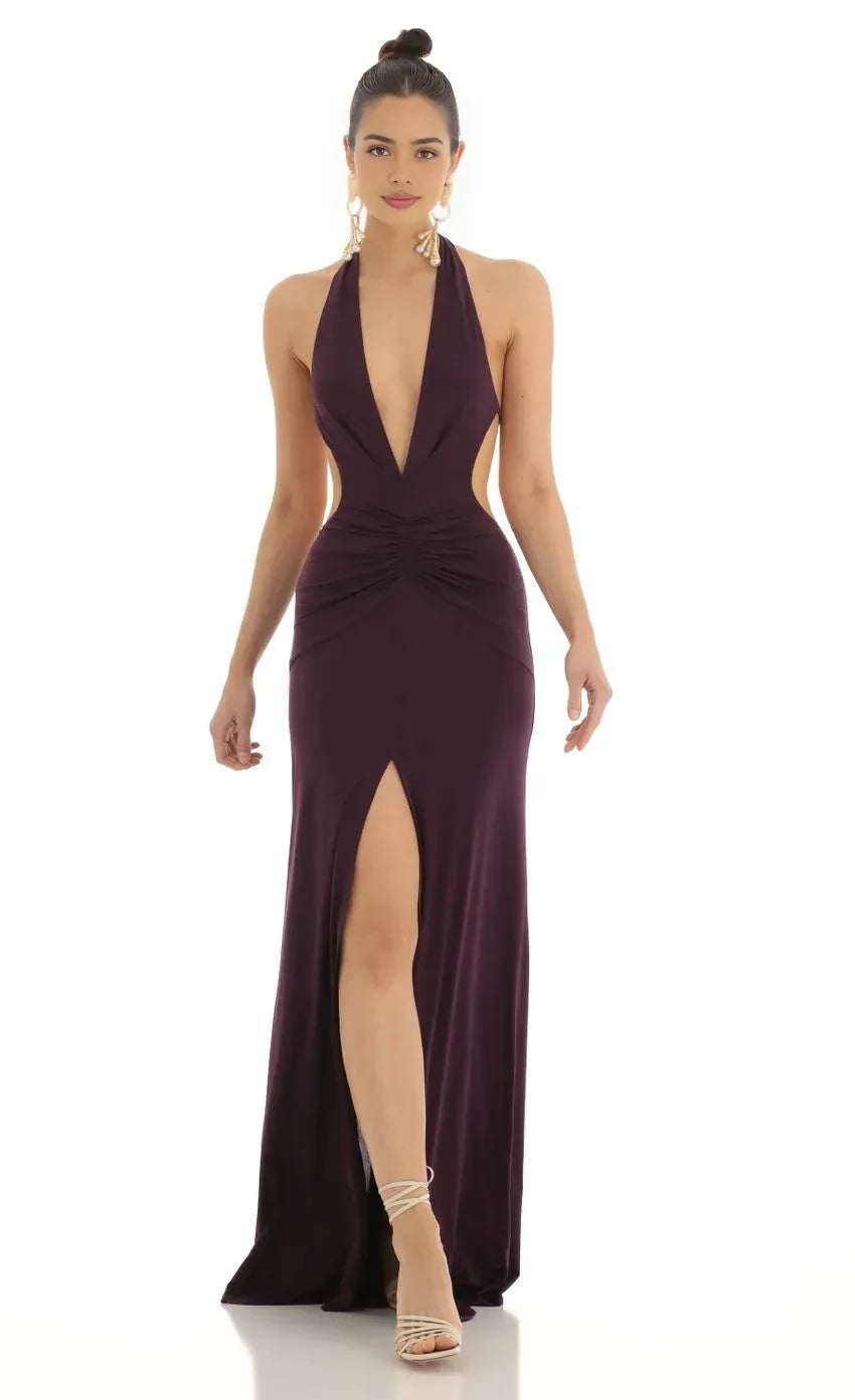 Sultry Sheath Halter Neck Sleeveless Tie Back Floor Length Evening Dress