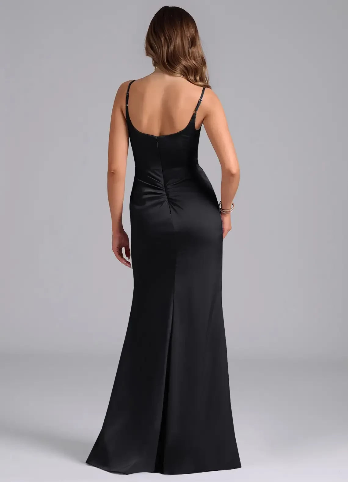 Sultry Sheath Square Neck Spaghetti Strap Open Back Floor Length Bridesmaid Dress