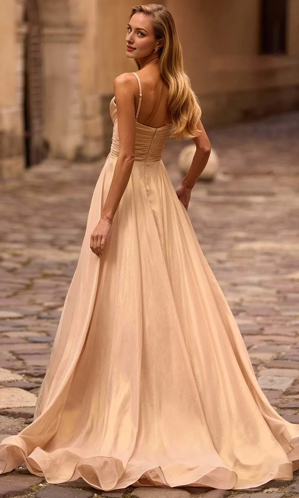 Surplice Deep V Neck Metallic Chiffon Sleeveless Spaghetti Strap Floor length Long Cocktail Dress Homecoming Dress Evening Dress Party Dress Prom Dress