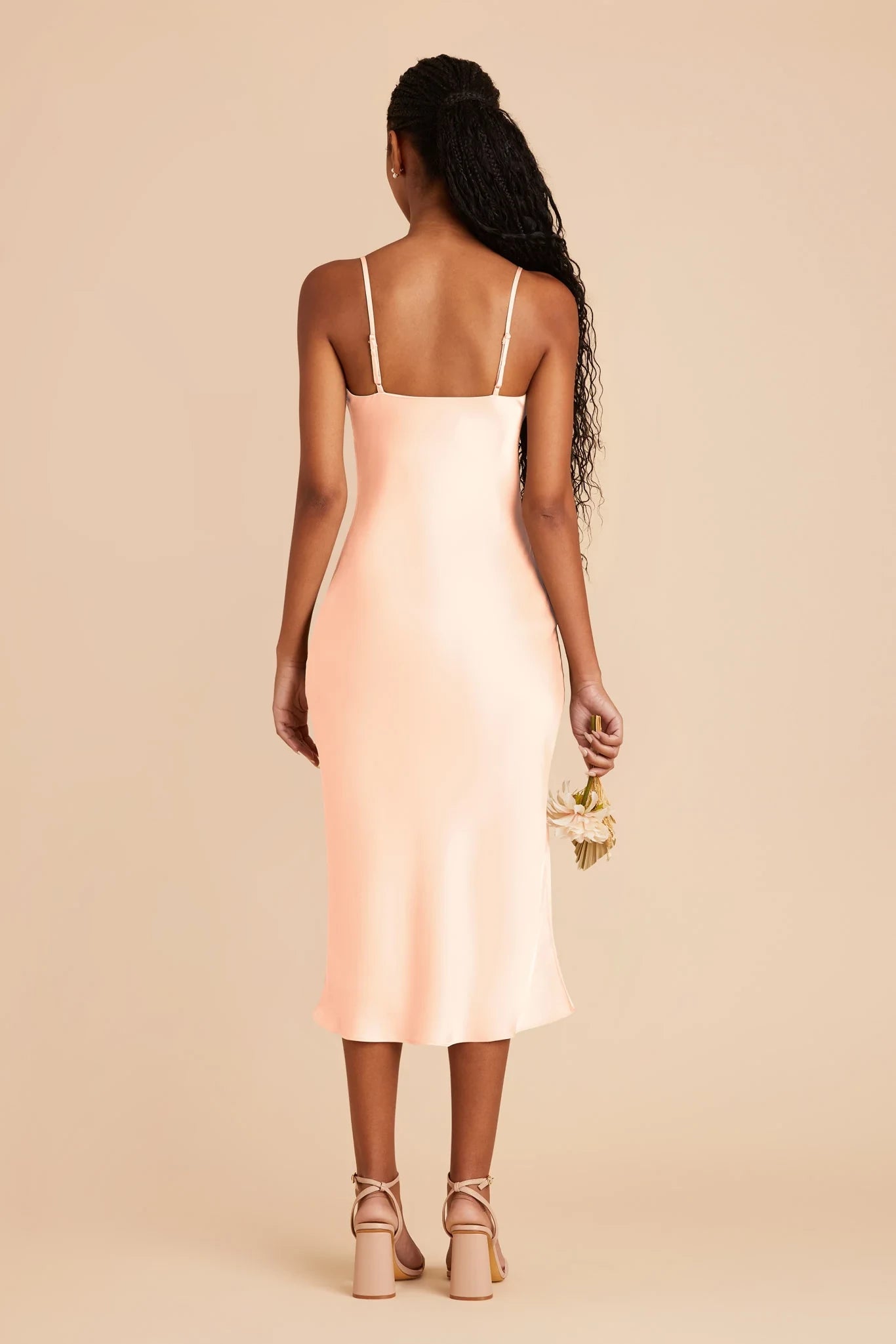 Sweet Sheath Cowl Neck Spaghetti Strap Zip Back Midi Length Bridesmaid Dress