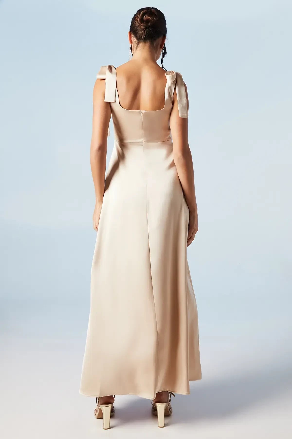 Sweet Sheath Square Neck Tie Strap Zipper Back Floor Length Bridesmaid Dress