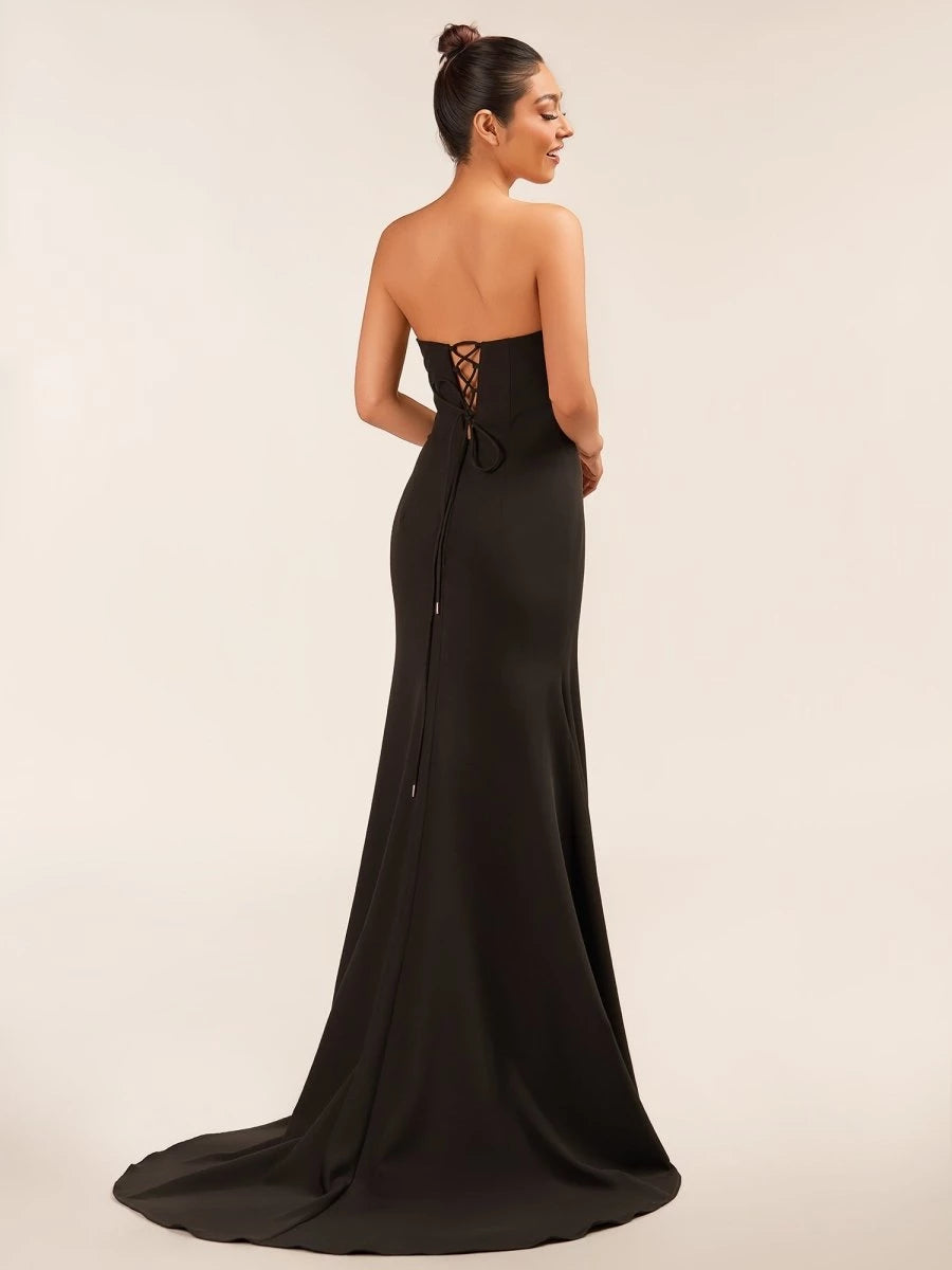 Sweetheart Black Mermaid with Bow Lace-Up Back Floor-length Evening Dresses Evening Dresses Prom Dress