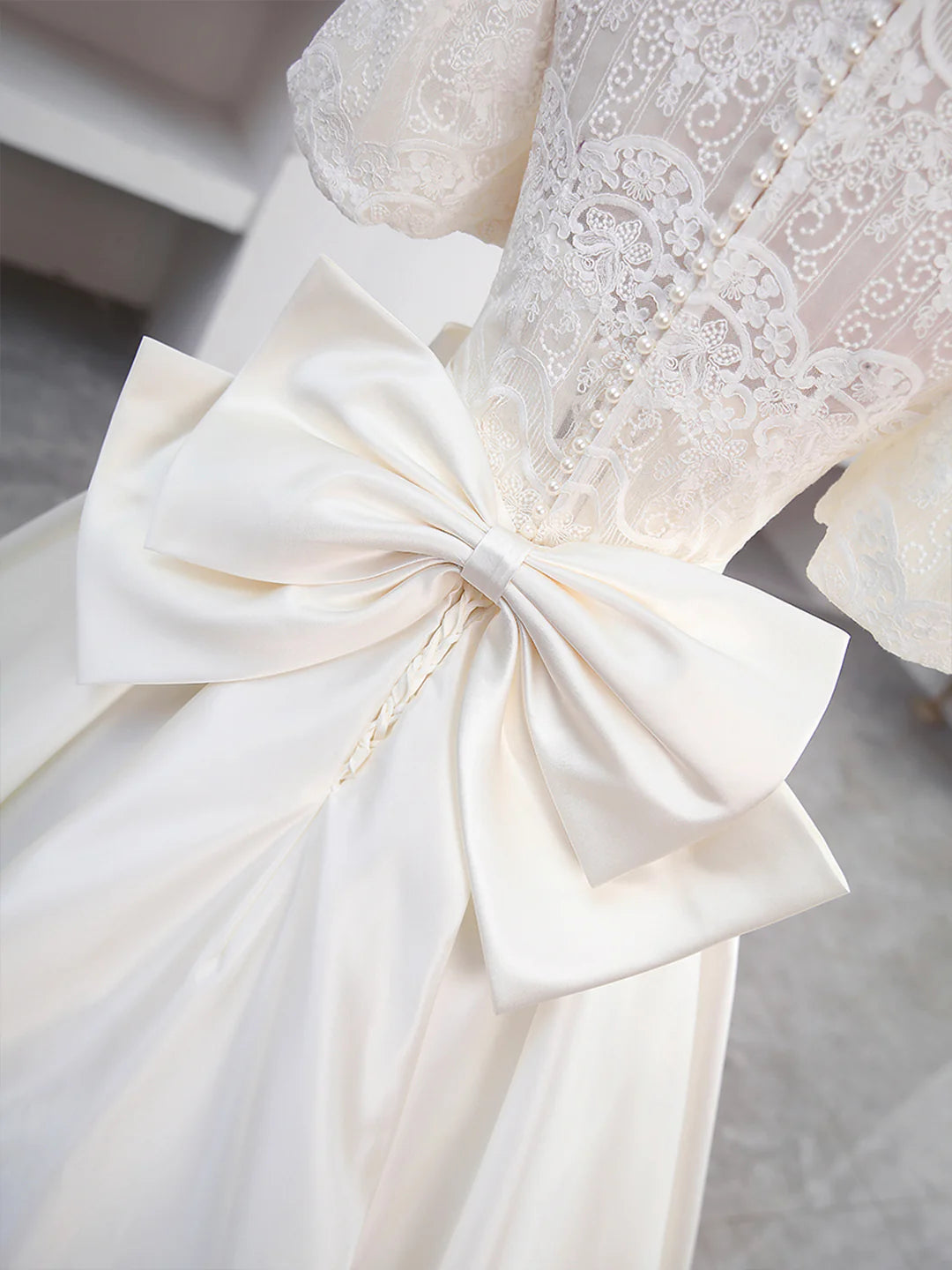 Sweetheart Neck Satin Long Beautiful Prom Dress with Detachable Lace Top White Formal Wedding Dress Wedding Dresses