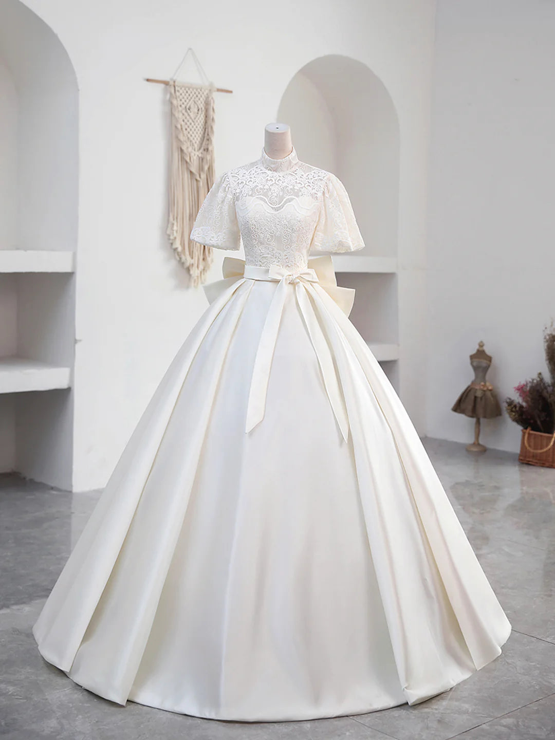 Sweetheart Neck Satin Long Beautiful Prom Dress with Detachable Lace Top White Formal Wedding Dress Wedding Dresses