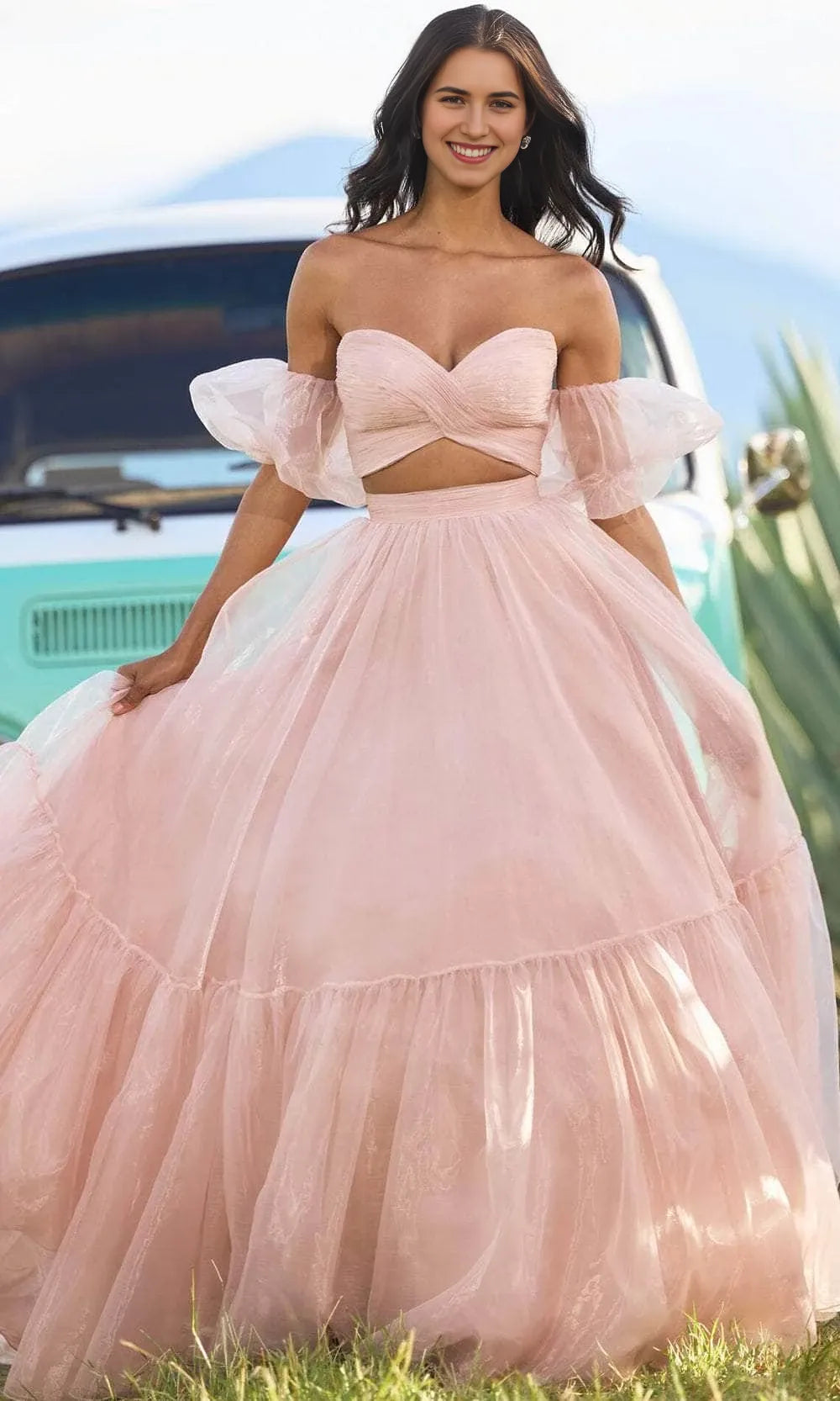Sweetheart Sleeveless A-line Beautiful Two piece Off the shoulder Floor length Prom Dress Hot Sale For Ladies
