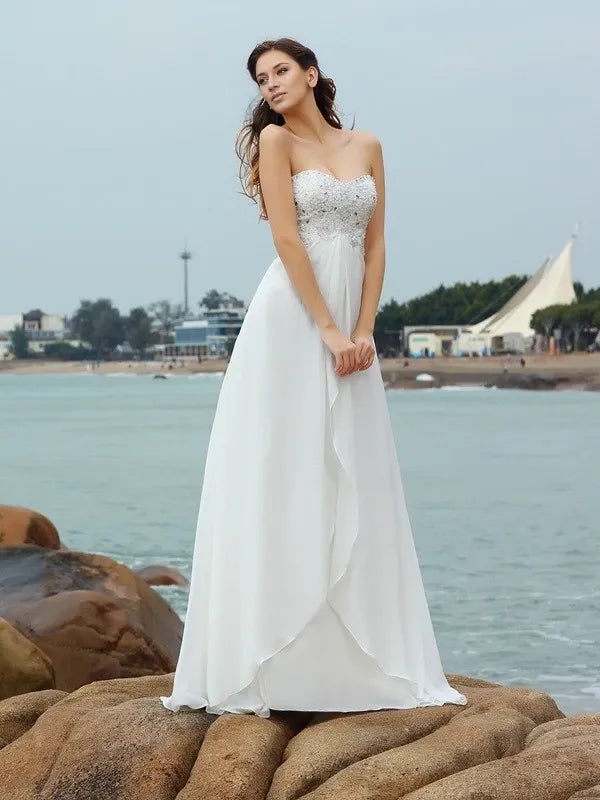 Sweetheart Sleeveless Chiffon Floor-Length With Beading Wedding Dresses