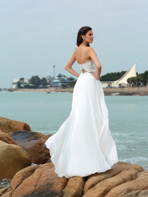 Sweetheart Sleeveless Chiffon Floor-Length With Beading Wedding Dresses