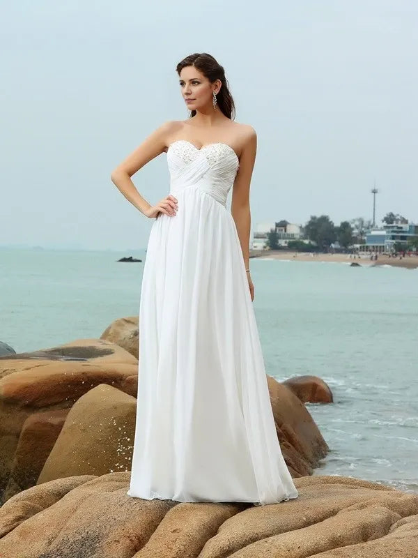 Sweetheart Sleeveless Chiffon Sweep Train With Beading Prom Dress