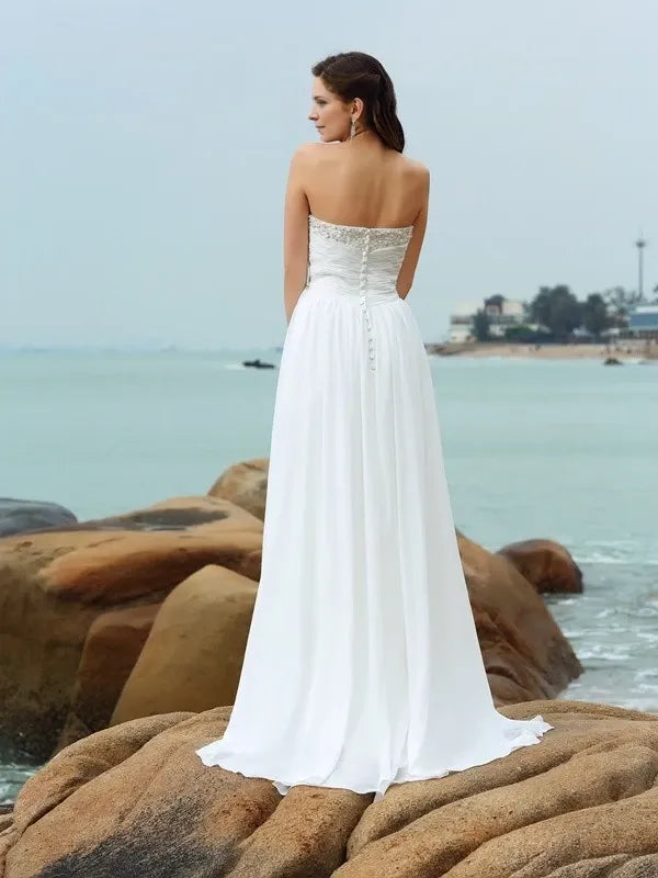 Sweetheart Sleeveless Chiffon Sweep Train With Beading Prom Dress