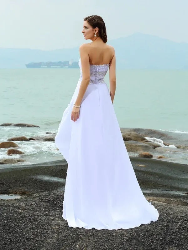 Sweetheart Sleeveless Chiffon Sweep Train With Beading Wedding Dresses