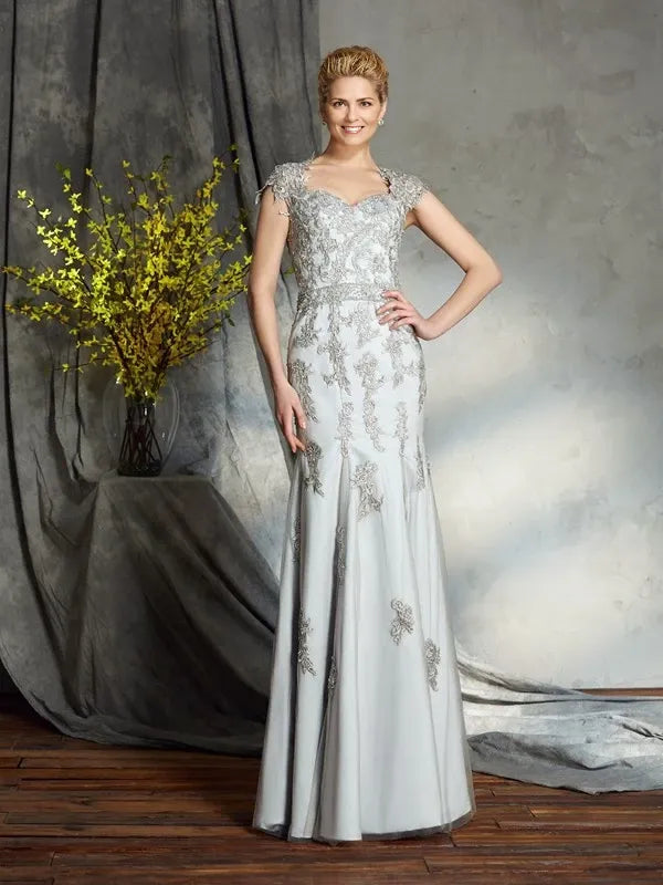 Sweetheart Sleeveless Floor-Length Sheath Satin With Applique Mother of the Bride Dresses