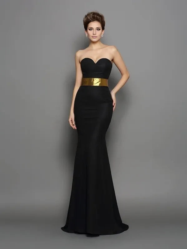 Sweetheart Sleeveless Mermaid Chiffon Court Train With Belt Dresses Evening Dresses