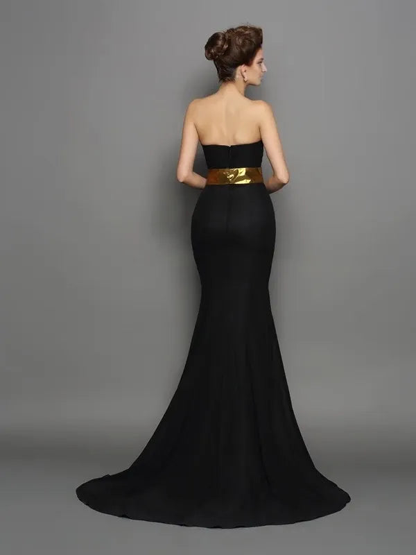 Sweetheart Sleeveless Mermaid Chiffon Court Train With Belt Dresses Evening Dresses