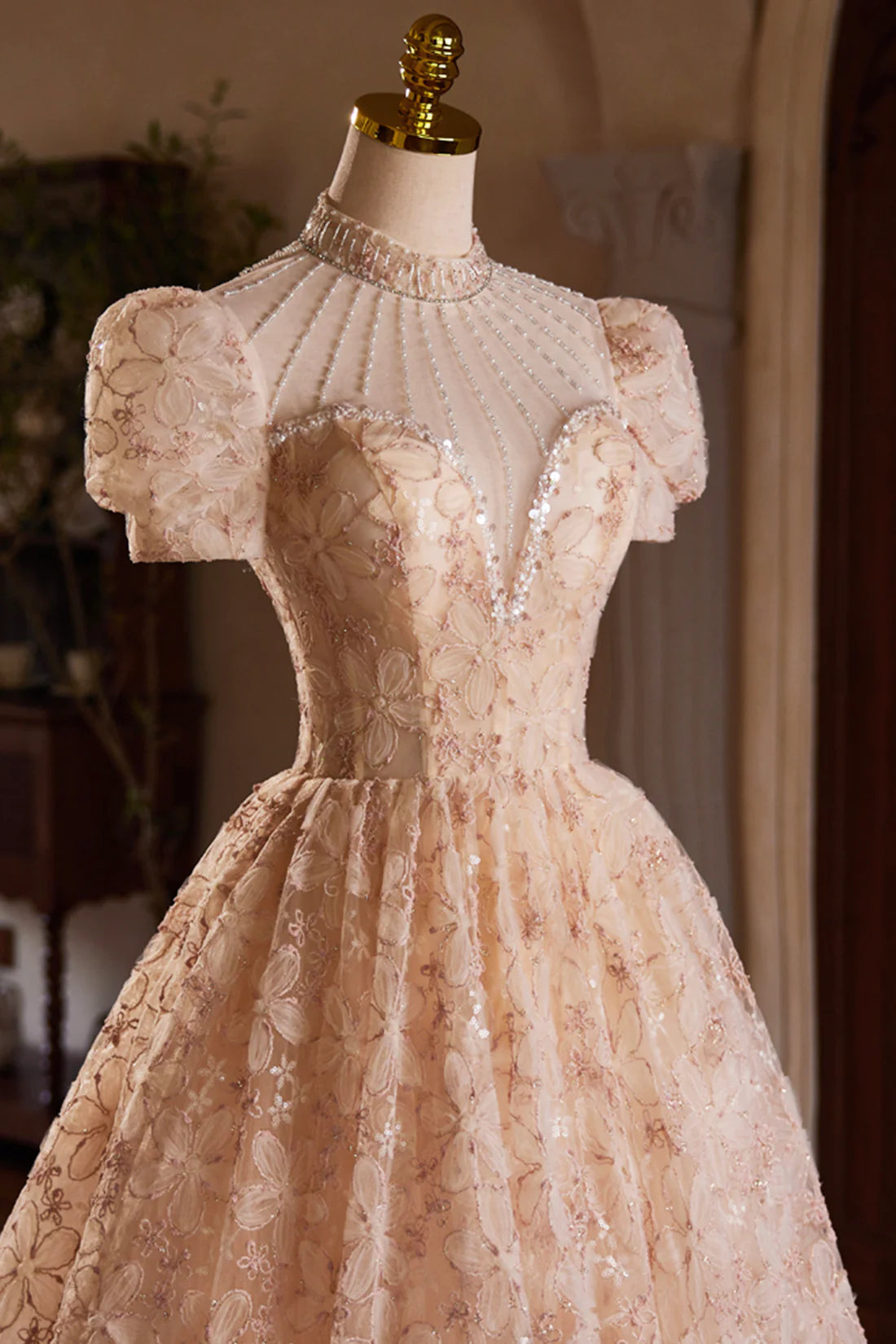 Tea Length Cute Tulle Flower Prom Dress Beautiful Short Sleeve A-Line Evening Party Dress Homecoming Dress