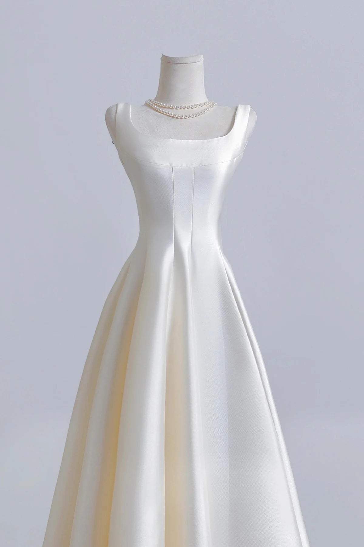 Tea Length  Prom Dress A-Line White Satin Evening Party Dress