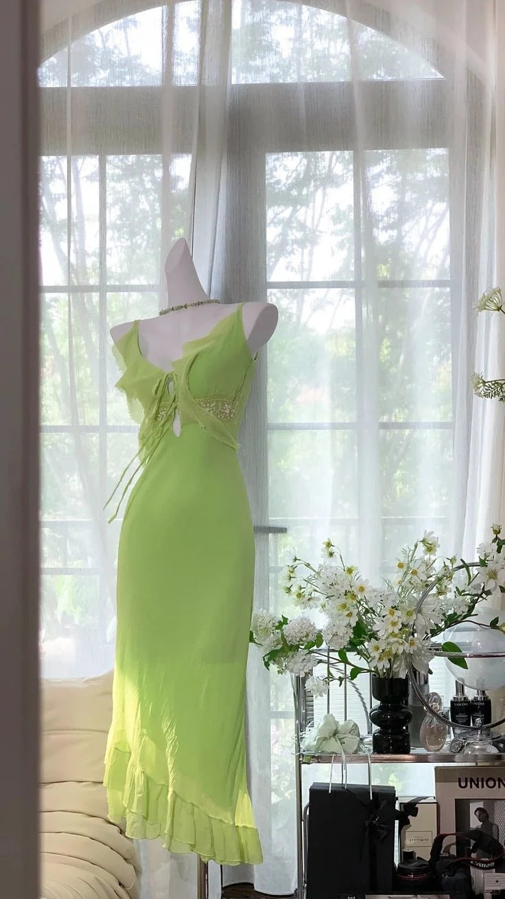 The Wizard of Oz Sheath Spaghetti Strap Ruffle Chiffon Long Prom Dress Cocktail Dress Homecoming Dress Evening Dress Party Dress