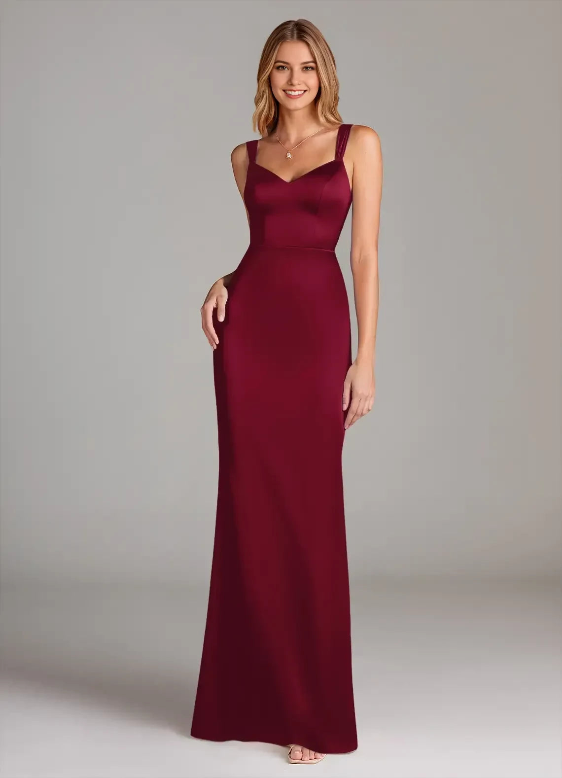 Timeless Sheath Sweetheart Neck Sleeveless Open Back Floor Length Bridesmaid Dress
