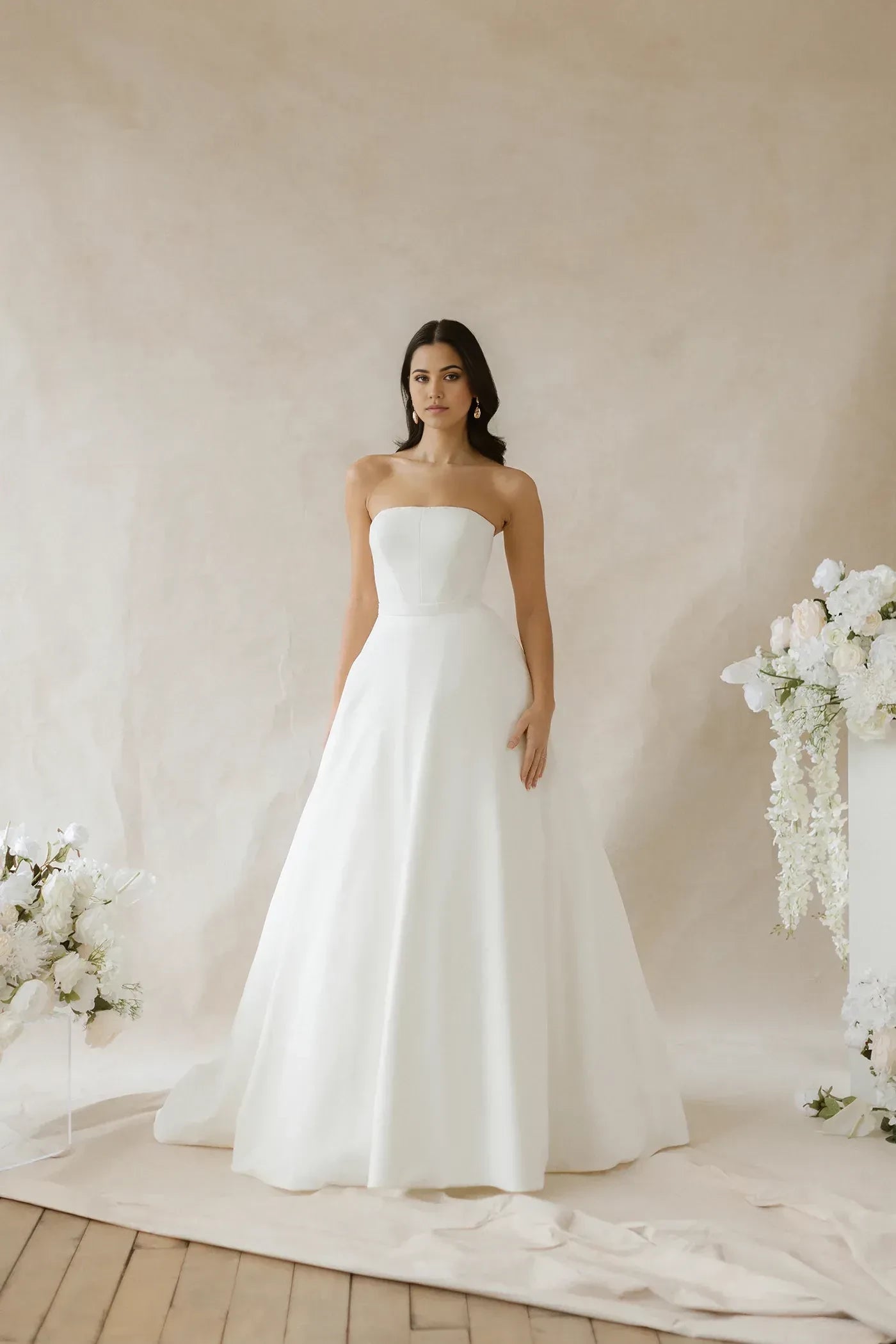 Timeless Strapless Ball Gown Sleeveless Zip Back Floor Length Wedding Dress