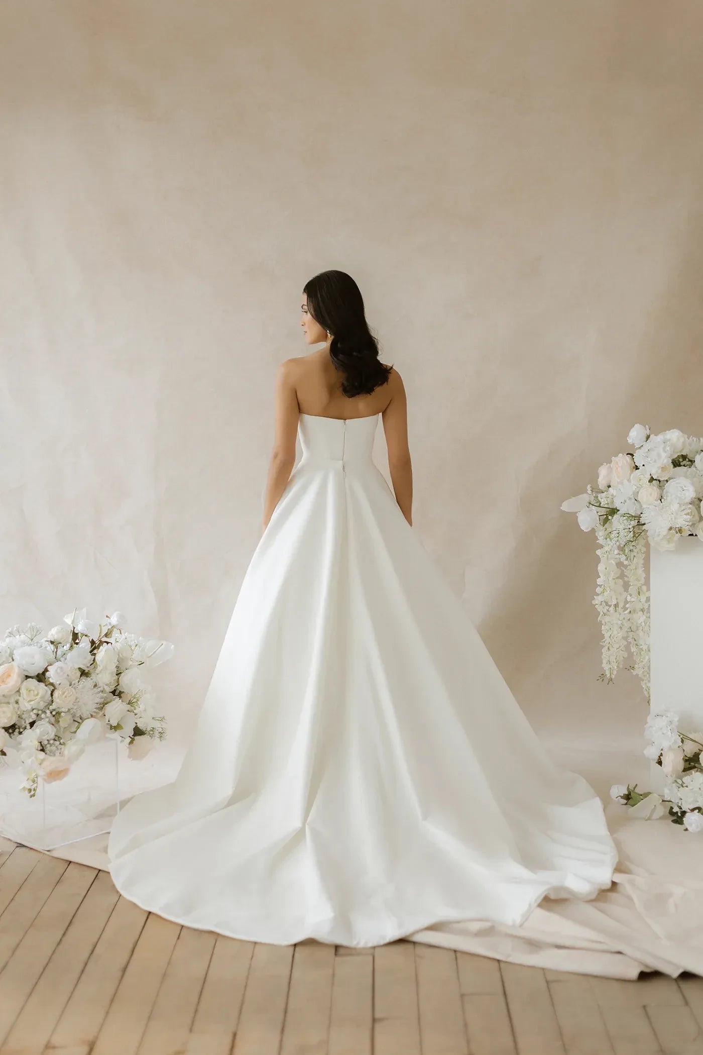 Timeless Strapless Ball Gown Sleeveless Zip Back Floor Length Wedding Dress